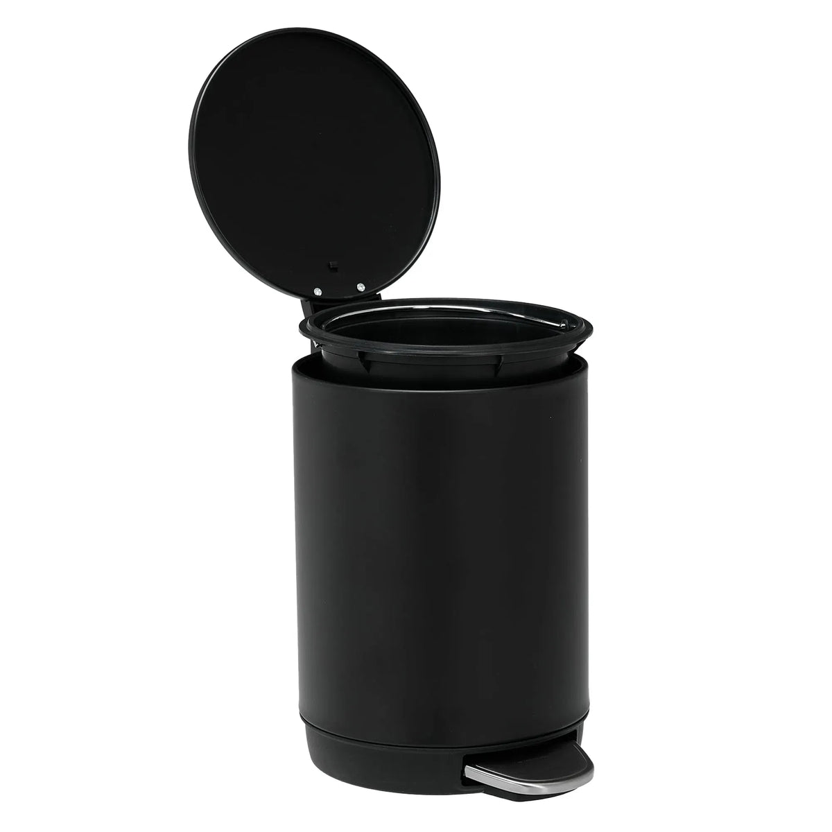 3L Pedal Trash Can, Black Stainless Steel Small Step Waste Bin with Removable Inner Bucket, Rust‑Proof for Bathroom, Bedroom & Office
