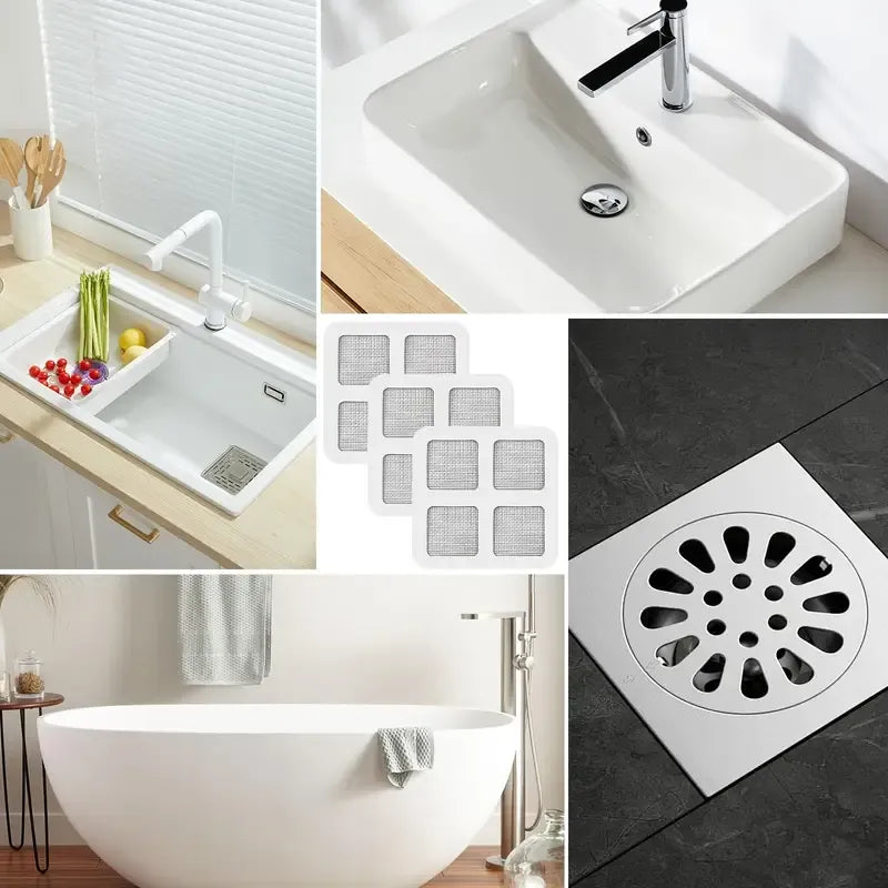 50Pcs Disposable Floor Drain Filter Stickers, Strong‑Adhesive Mesh Hair Catcher, Anti‑Clog Drain Screen for Bathroom Bathtub Sink Drainage