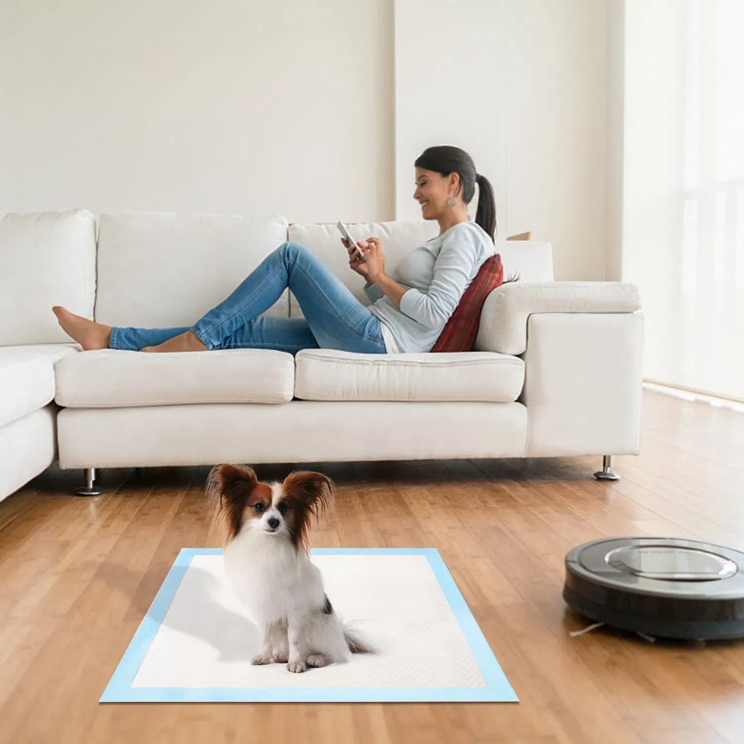 These super-absorbent 24x18-inch training pads lock in 20x their weight in urine for 24 hours. The 5-layer design is leak-proof, and the soft, non-toxic fabric is gentle on paws. 50-count pack — toss-and-go cleanup for dogs, puppies, and cats.