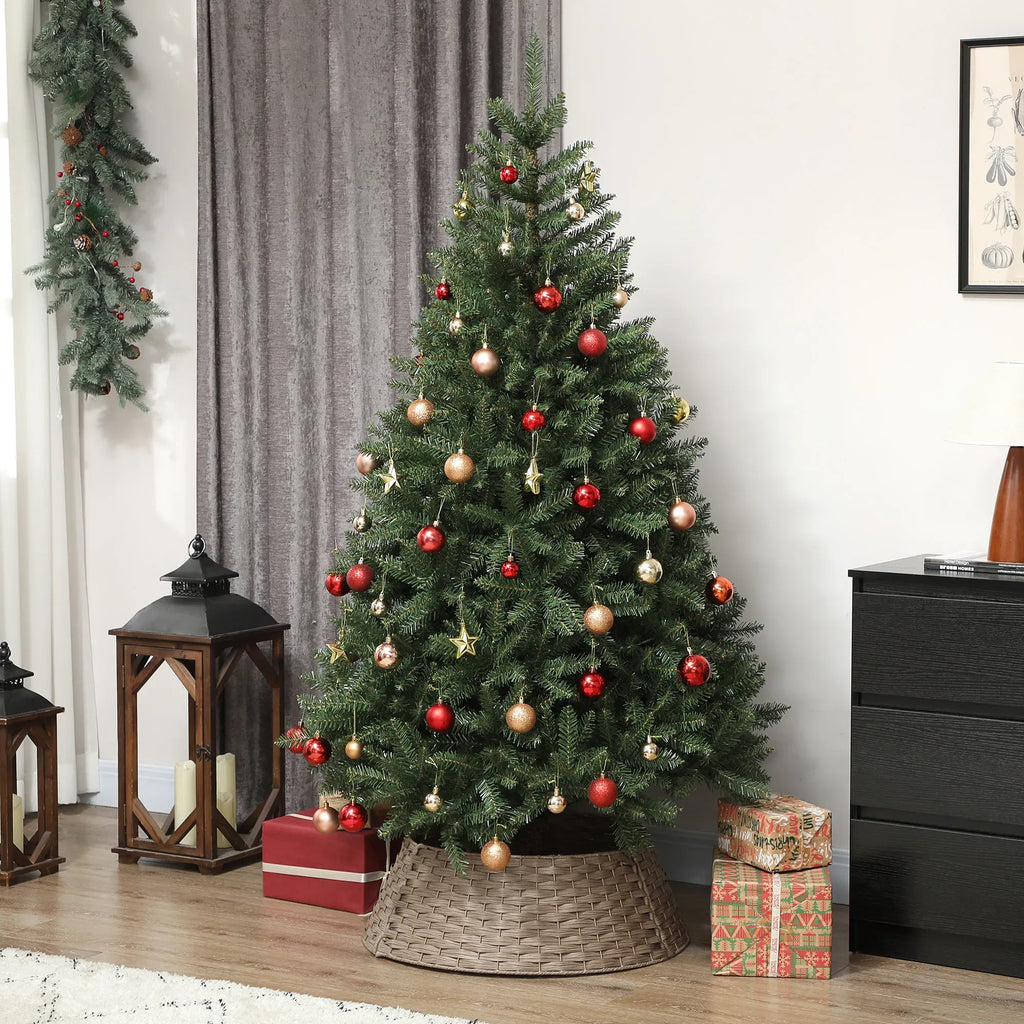 27in Woven Christmas Tree Collar, 3-Piece Rustic Rattan-Look Tree Base Cover, 26.8in Bottom Diameter, Gray Brown