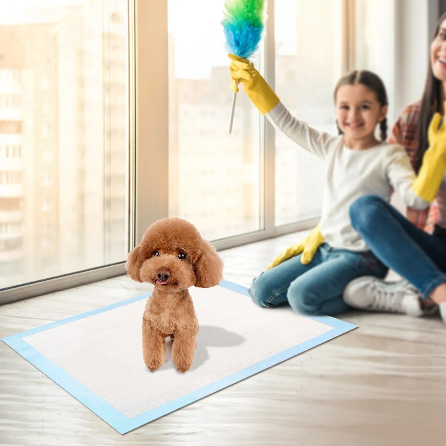 These super-absorbent 24x18-inch training pads lock in 20x their weight in urine for 24 hours. The 5-layer design is leak-proof, and the soft, non-toxic fabric is gentle on paws. 50-count pack — toss-and-go cleanup for dogs, puppies, and cats.