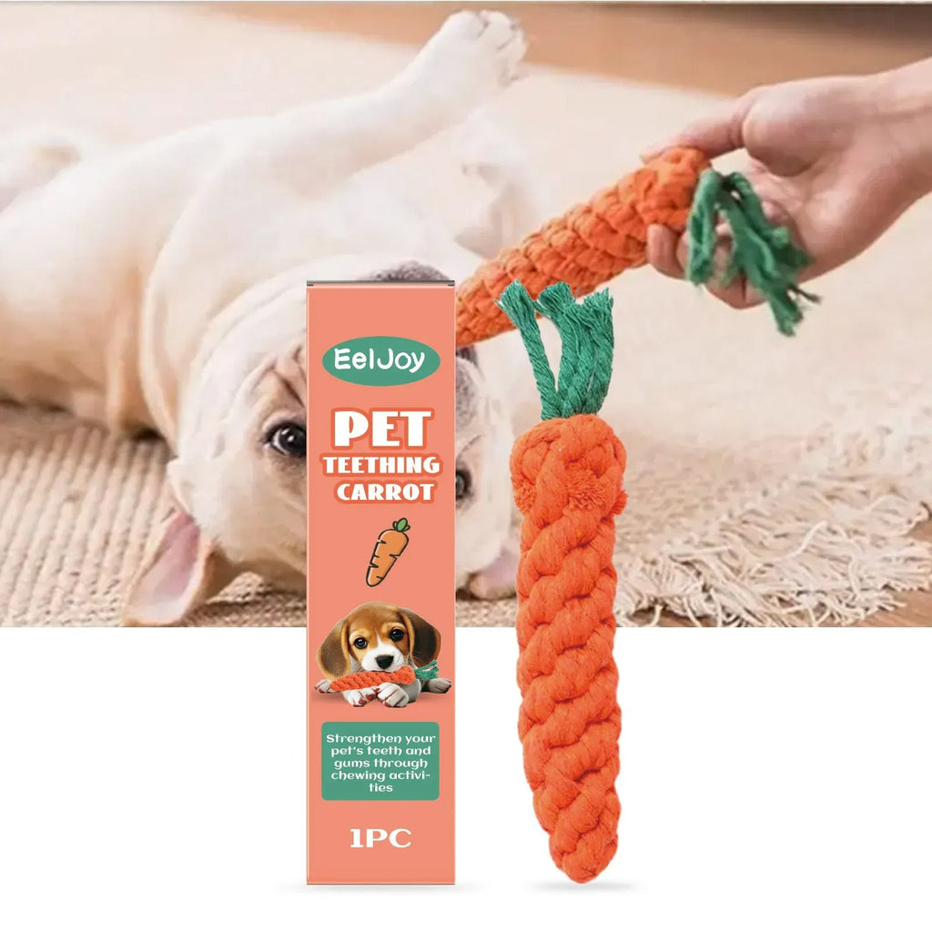 Carrot Dog Rope Toy, Durable Cotton Knit Pet Teething Chew Toy, Interactive Tug Toy for Puppies Small Medium Dogs, Relieves Teething Discomfort