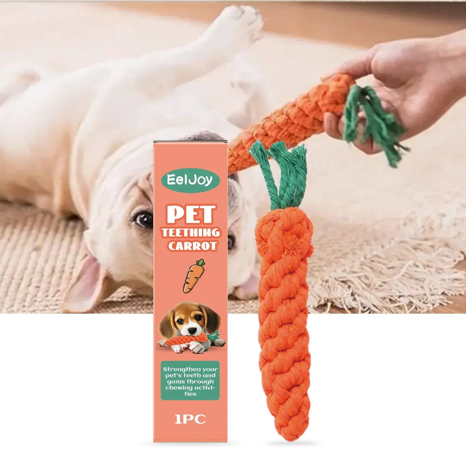 Carrot Dog Rope Toy, Durable Cotton Knit Pet Teething Chew Toy, Interactive Tug Toy for Puppies Small Medium Dogs, Relieves Teething Discomfort