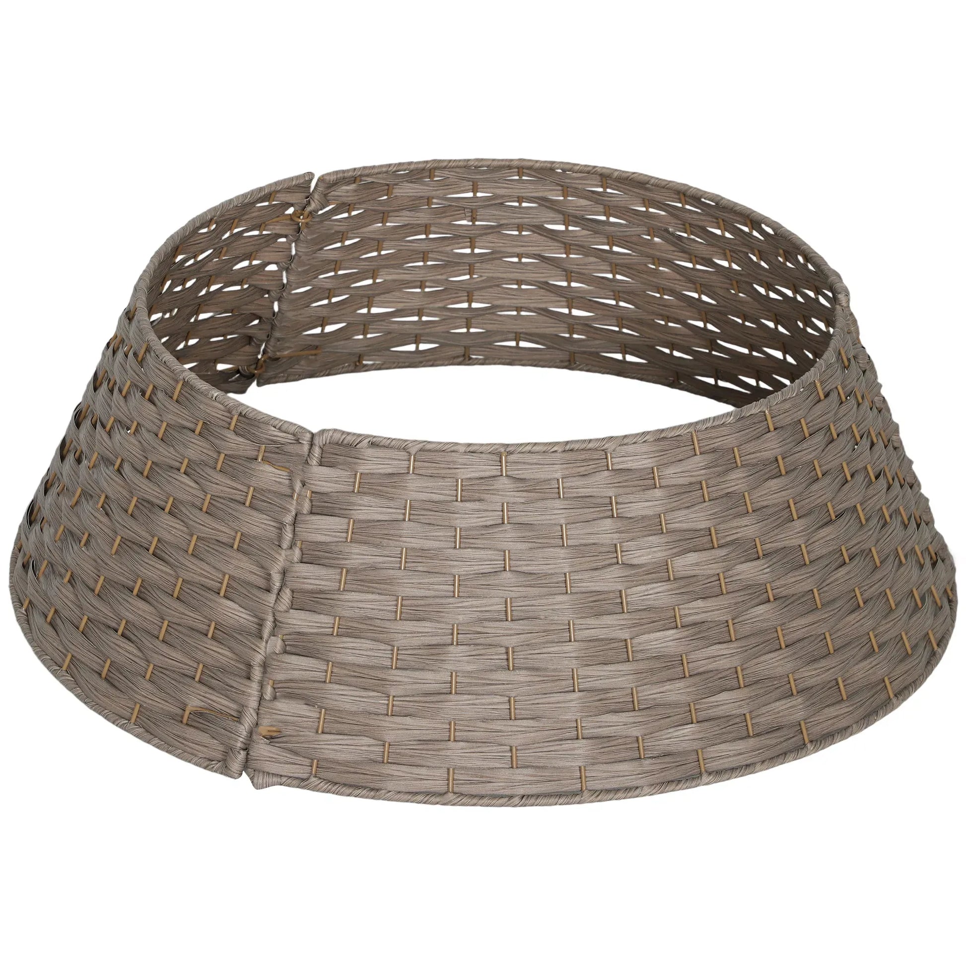 27in Woven Christmas Tree Collar, 3-Piece Rustic Rattan-Look Tree Base Cover, 26.8in Bottom Diameter, Gray Brown