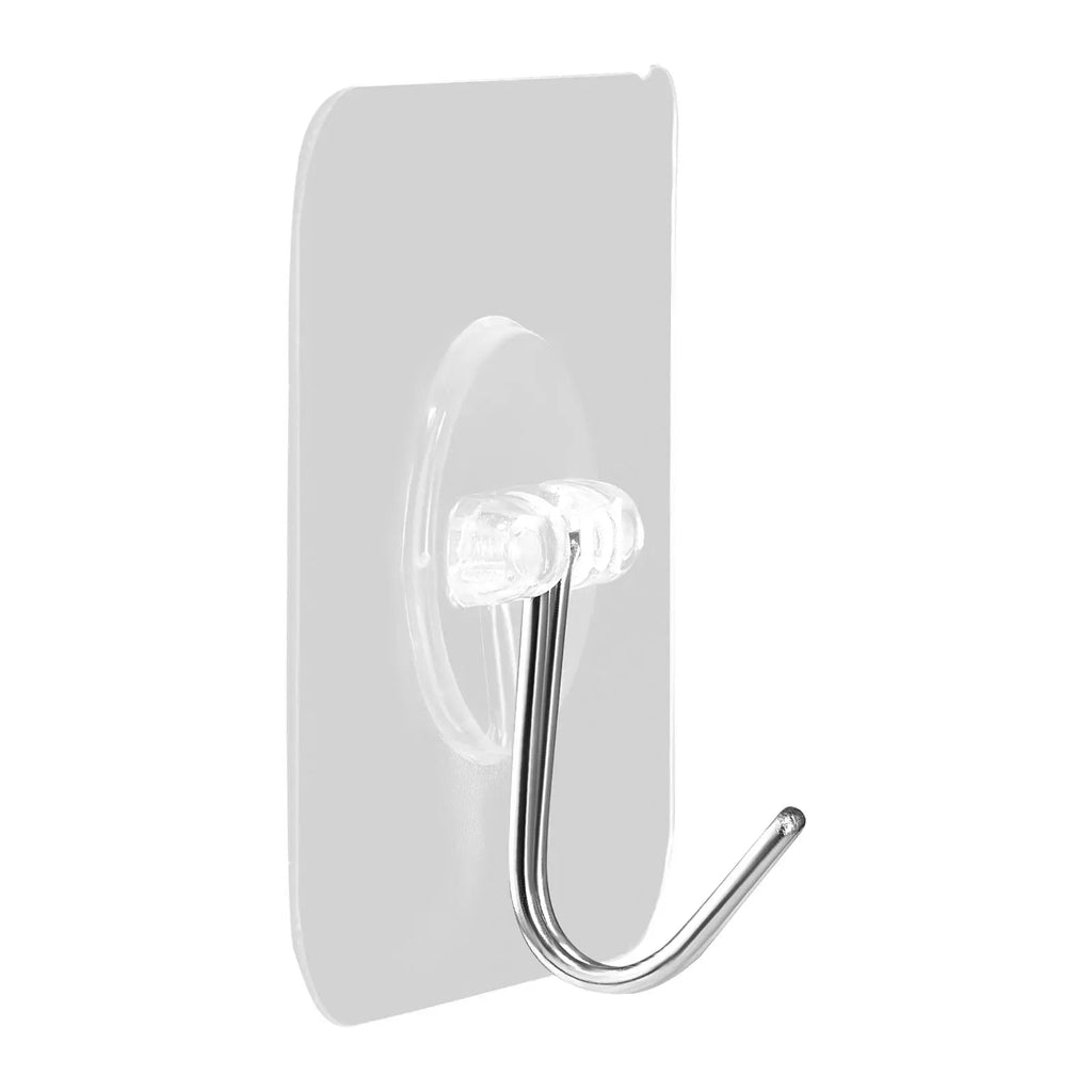 Waterproof stainless steel adhesive hooks with 15lbs heavy load, no drill, residue-free, multi-scene smooth surface use.