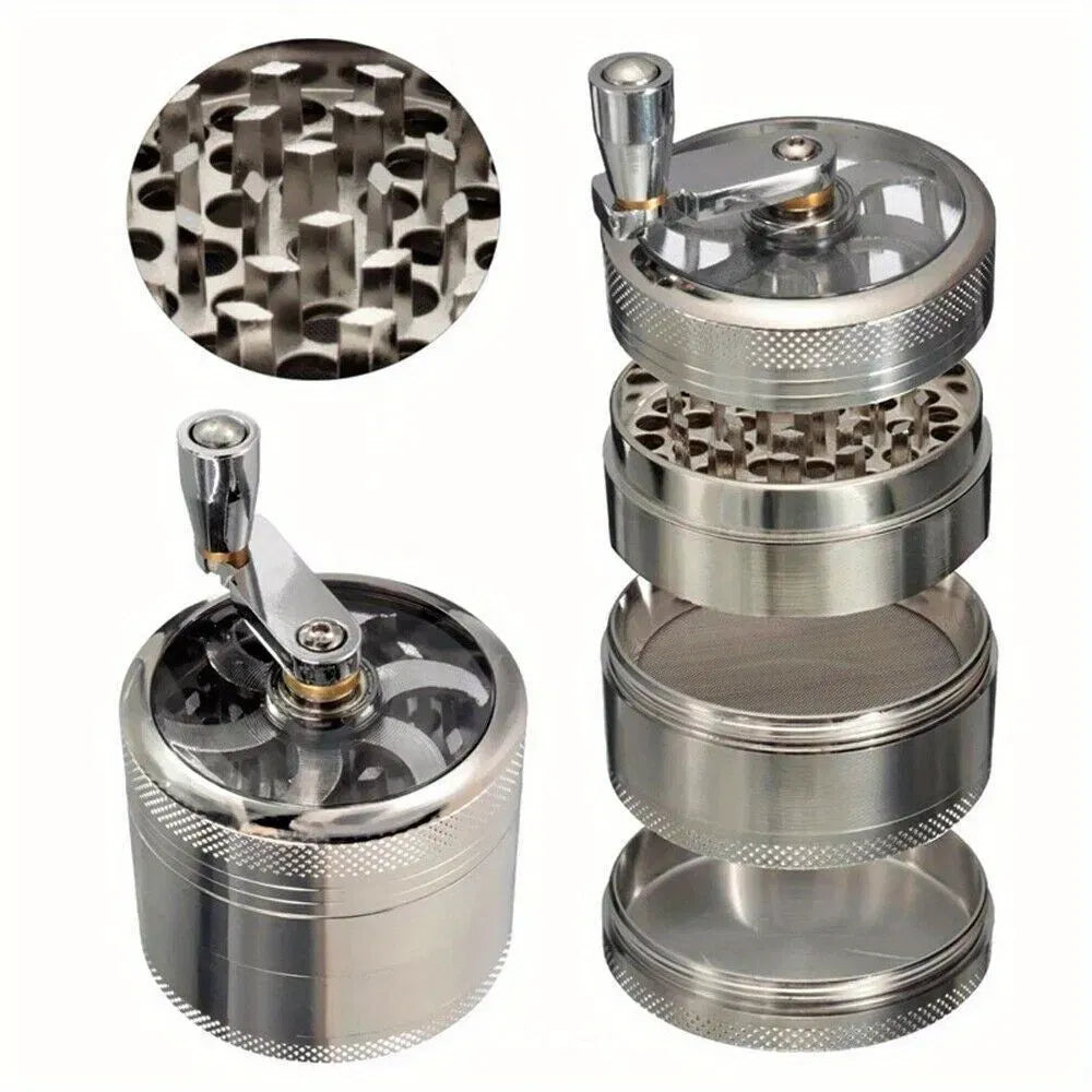 Zinc Alloy Manual Spice Grinder with Hand Crank, 4-Layer Herb Pepper Grinder, Portable Coffee Nut Crusher for Kitchen