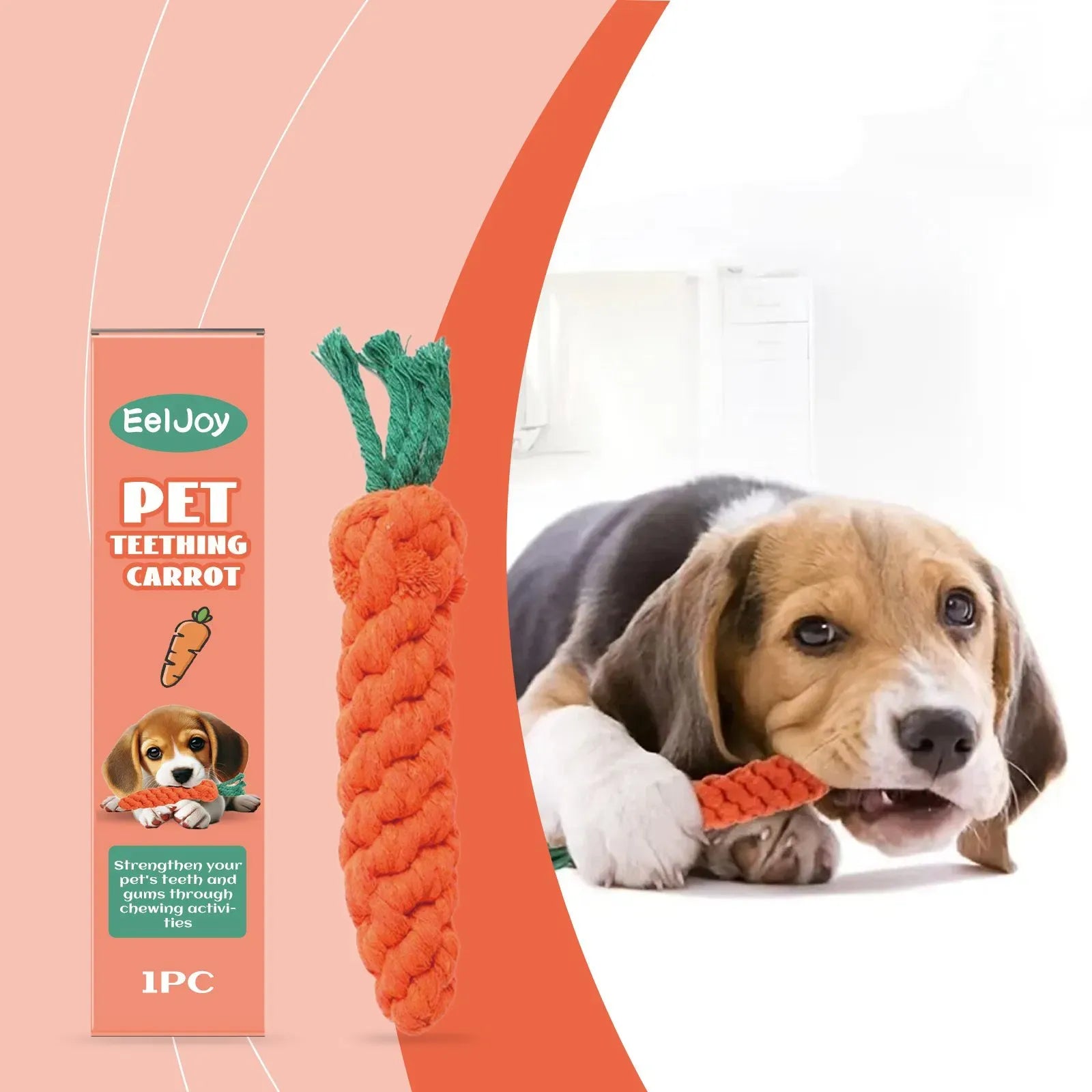 Carrot Dog Rope Toy, Durable Cotton Knit Pet Teething Chew Toy, Interactive Tug Toy for Puppies Small Medium Dogs, Relieves Teething Discomfort