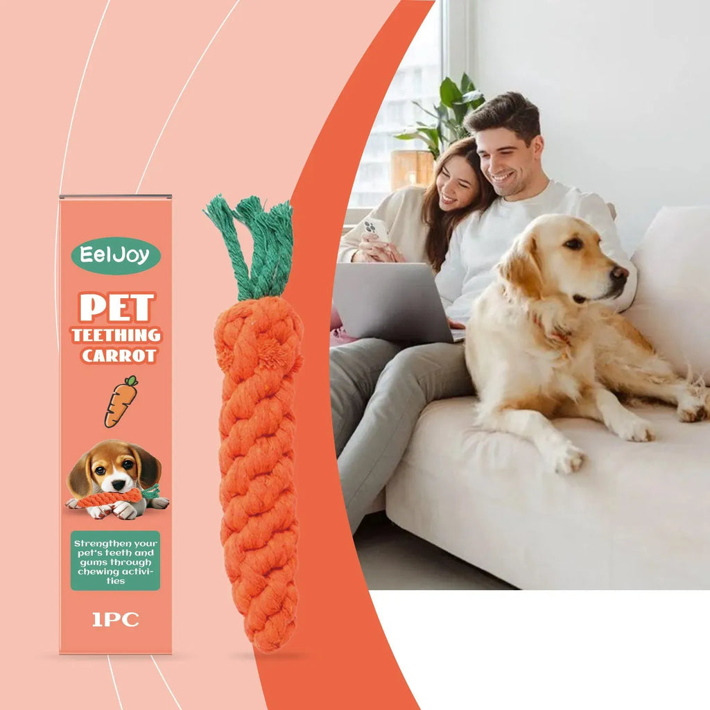 Carrot Dog Rope Toy, Durable Cotton Knit Pet Teething Chew Toy, Interactive Tug Toy for Puppies Small Medium Dogs, Relieves Teething Discomfort