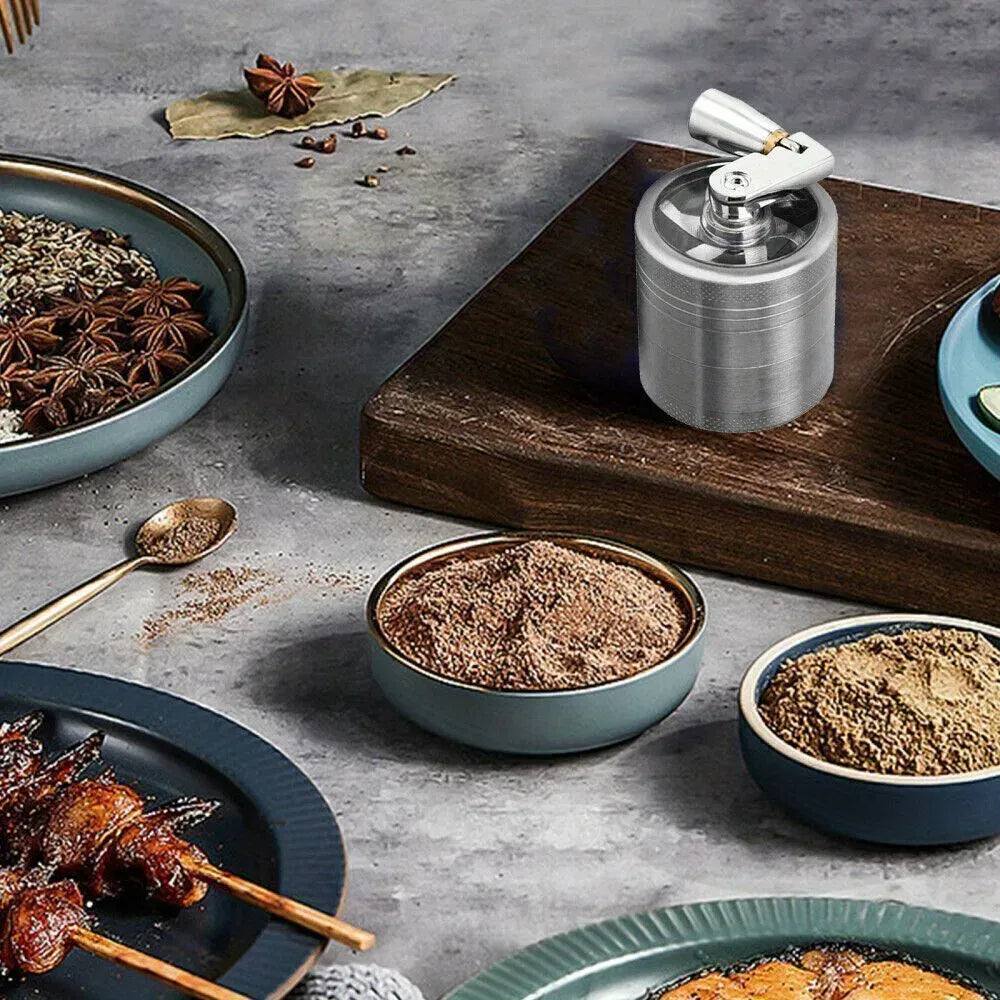 Zinc Alloy Manual Spice Grinder with Hand Crank, 4-Layer Herb Pepper Grinder, Portable Coffee Nut Crusher for Kitchen