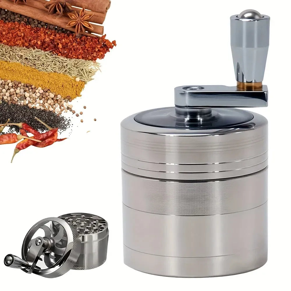 Zinc Alloy Manual Spice Grinder with Hand Crank, 4-Layer Herb Pepper Grinder, Portable Coffee Nut Crusher for Kitchen