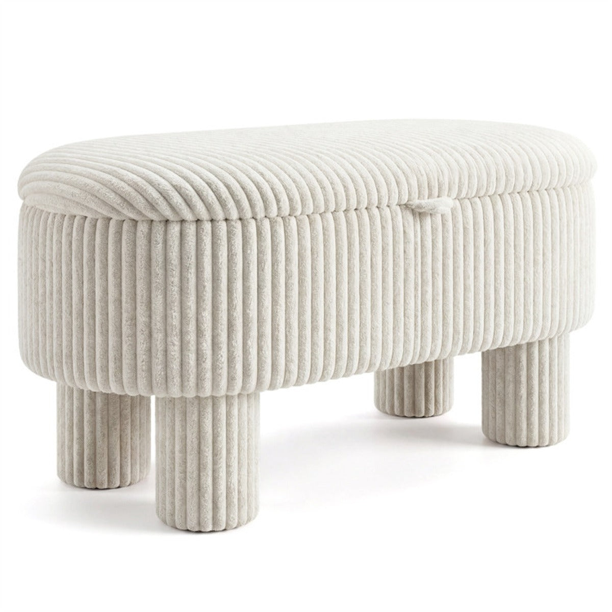 AEELLEEA 42" Corduroy Storage Bench with Hidden Storage, Upholstered Ottoman Footstool, 400 lb Capacity, Beige
