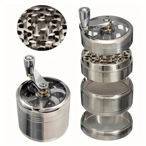 Zinc Alloy Manual Spice Grinder with Hand Crank, 4-Layer Herb Pepper Grinder, Portable Coffee Nut Crusher for Kitchen