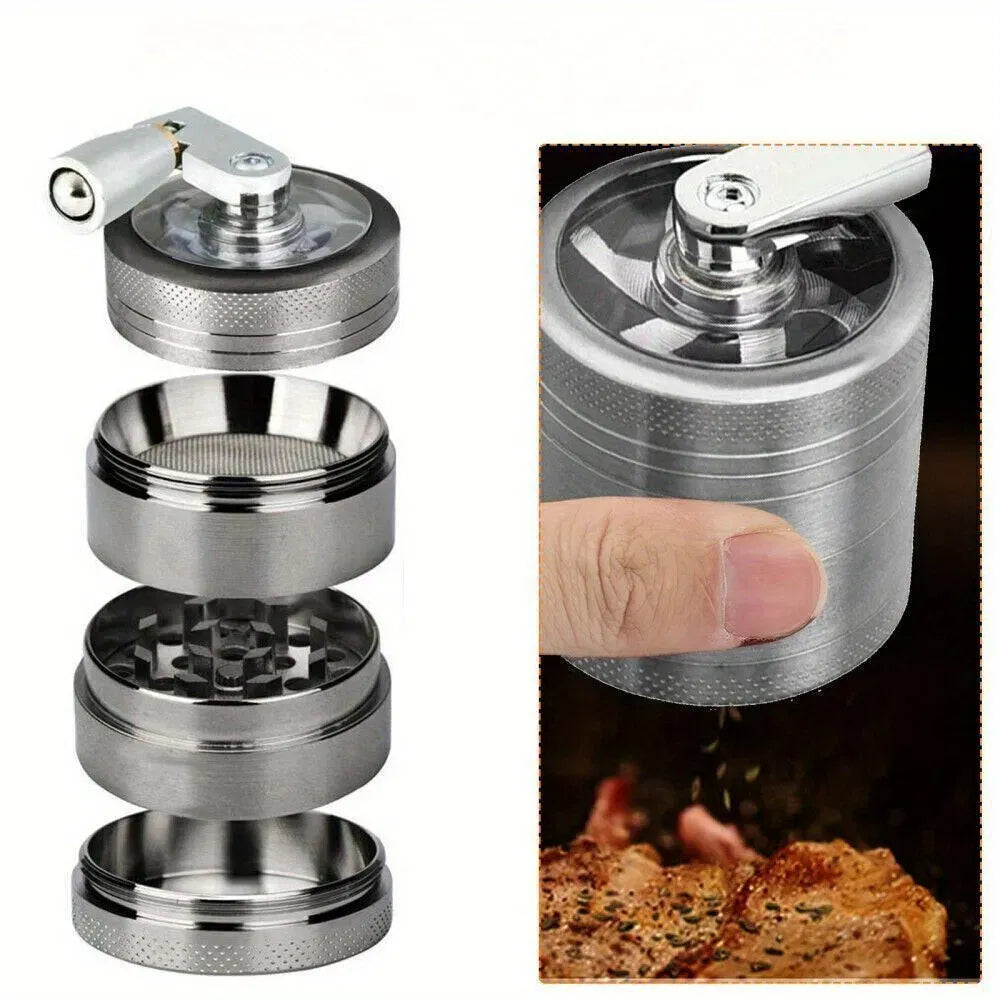 Zinc Alloy Manual Spice Grinder with Hand Crank, 4-Layer Herb Pepper Grinder, Portable Coffee Nut Crusher for Kitchen