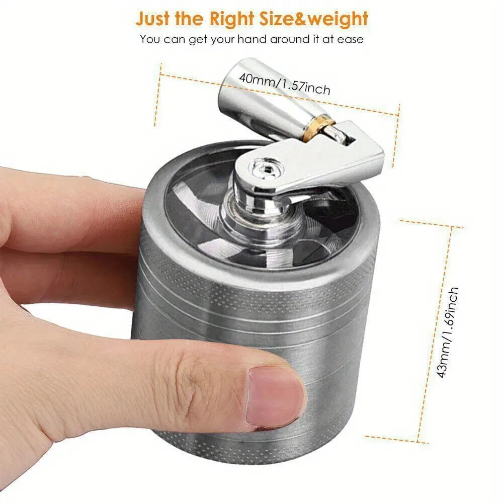 Zinc Alloy Manual Spice Grinder with Hand Crank, 4-Layer Herb Pepper Grinder, Portable Coffee Nut Crusher for Kitchen