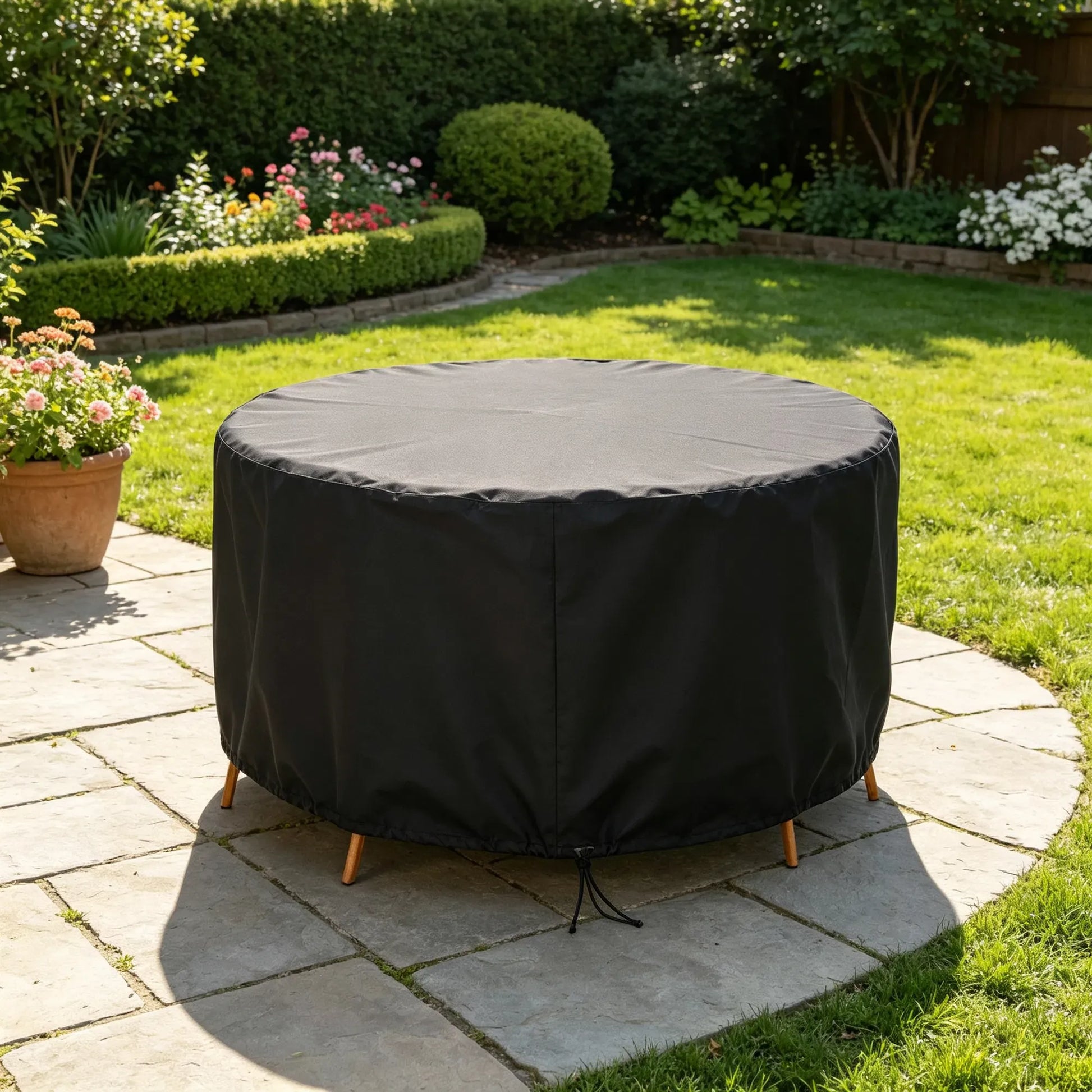 73 Inch Round Patio Table and Chairs Cover for 4-Seat, 190T Waterproof Outdoor Furniture Protector, UV Resistant, Dustproof, Snowproof, Black