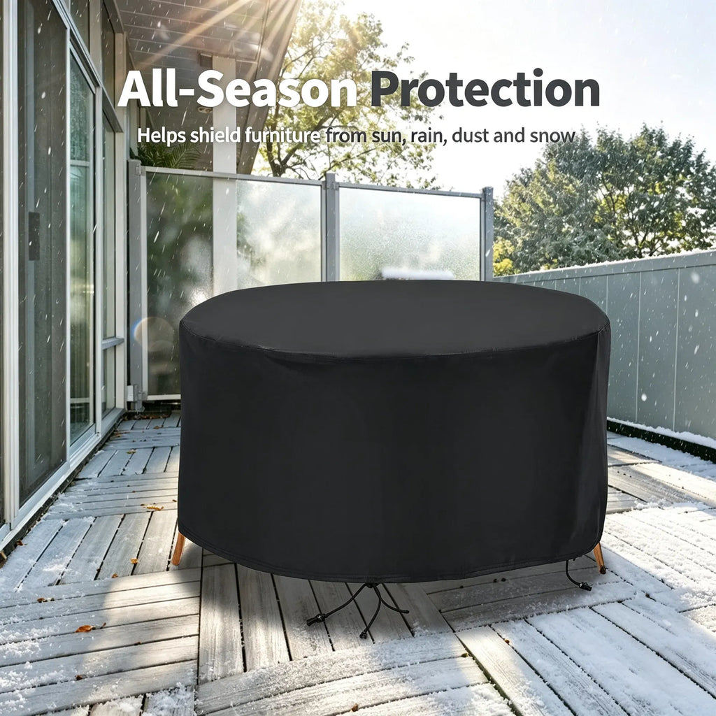 73 Inch Round Patio Table and Chairs Cover for 4-Seat, 190T Waterproof Outdoor Furniture Protector, UV Resistant, Dustproof, Snowproof, Black