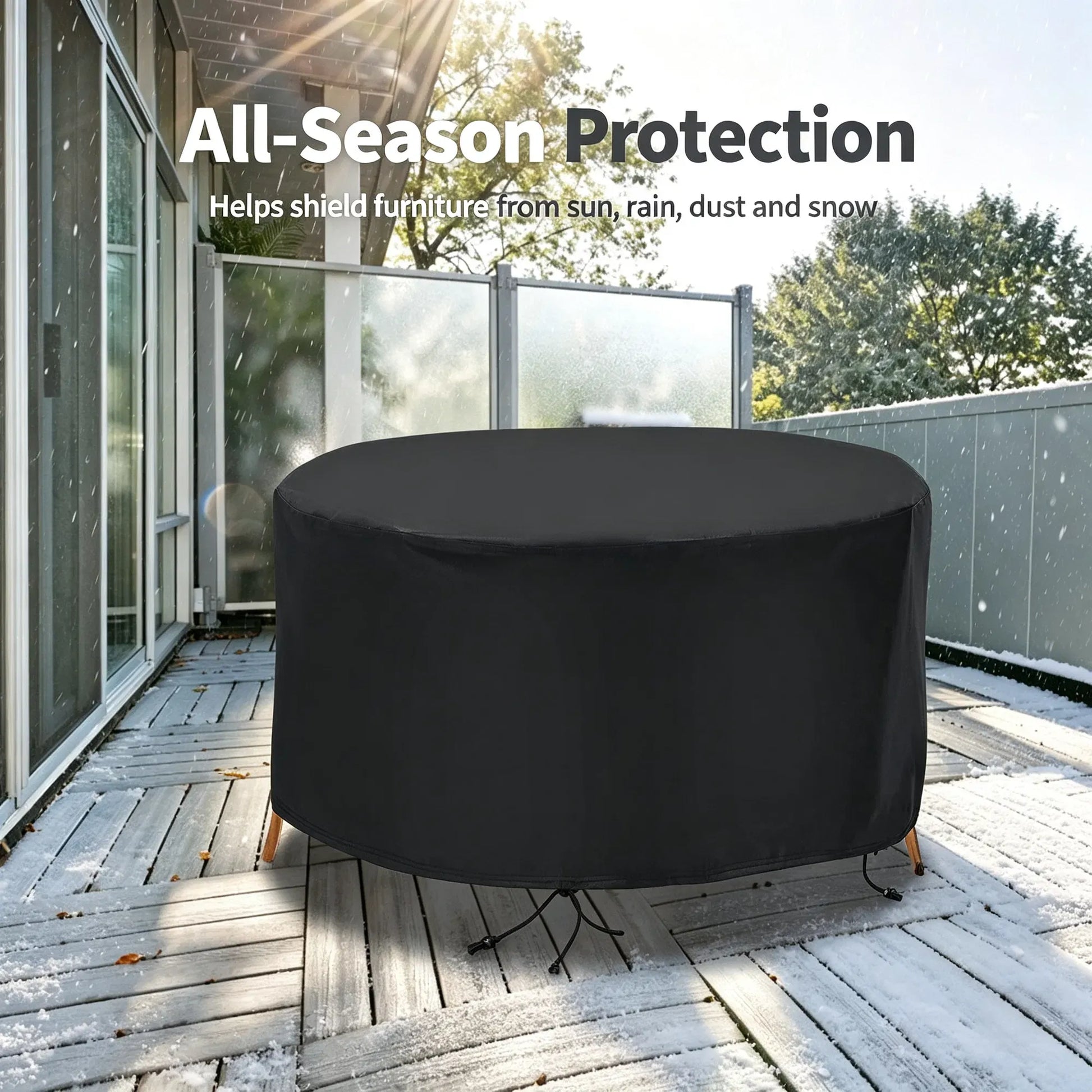 73 Inch Round Patio Table and Chairs Cover for 4-Seat, 190T Waterproof Outdoor Furniture Protector, UV Resistant, Dustproof, Snowproof, Black