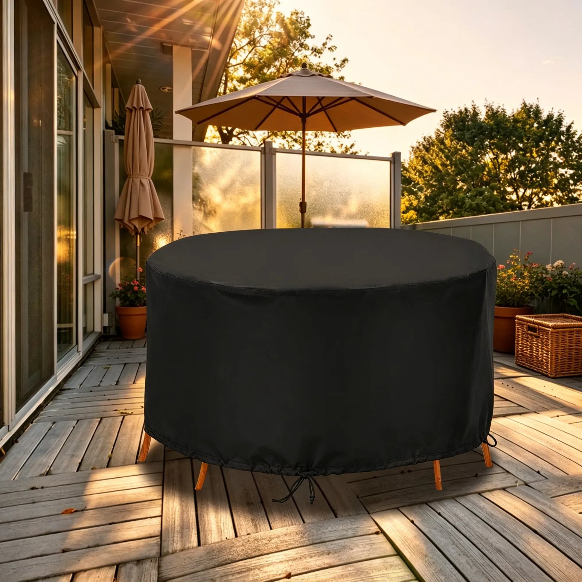 73 Inch Round Patio Table and Chairs Cover for 4-Seat, 190T Waterproof Outdoor Furniture Protector, UV Resistant, Dustproof, Snowproof, Black