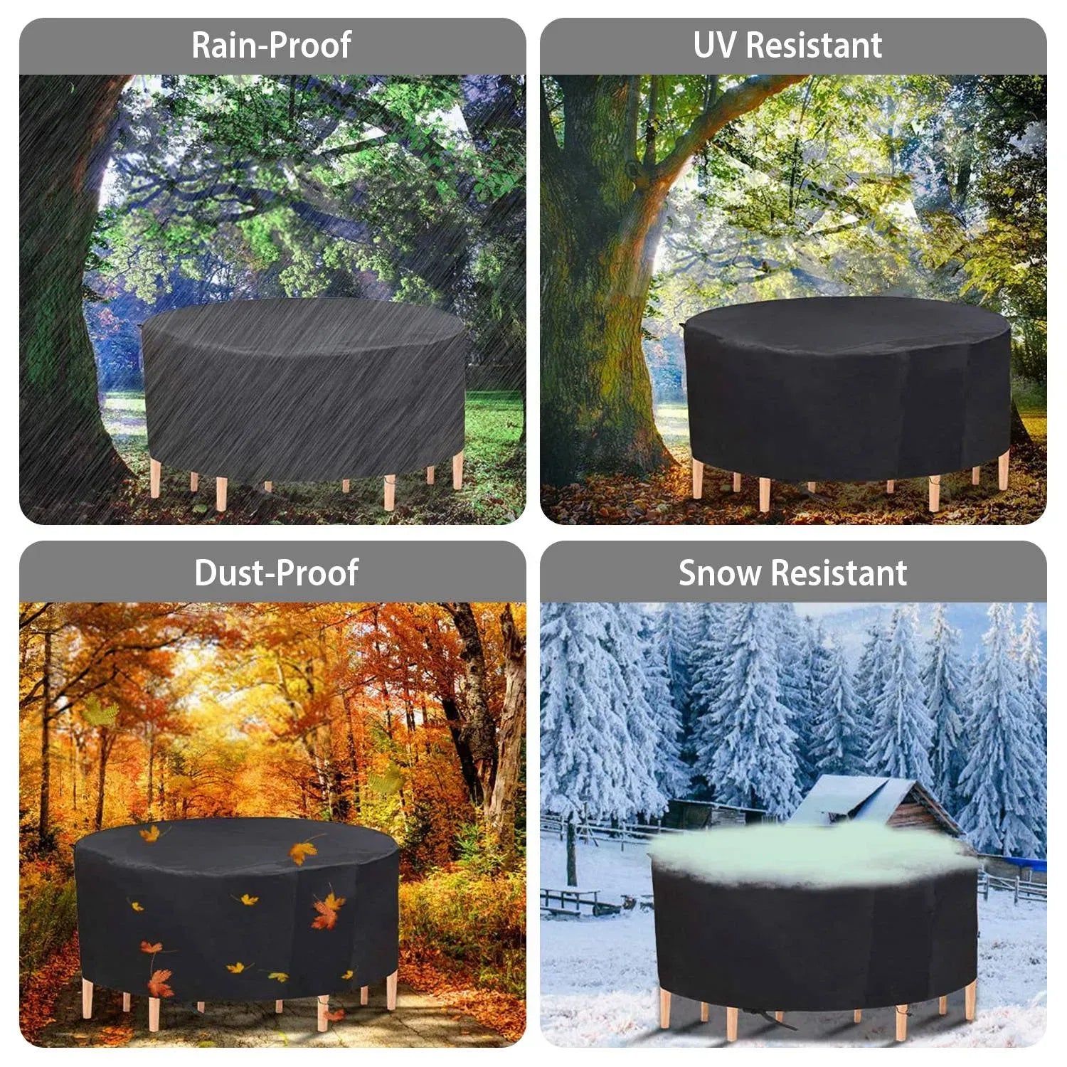73 Inch Round Patio Table and Chairs Cover for 4-Seat, 190T Waterproof Outdoor Furniture Protector, UV Resistant, Dustproof, Snowproof, Black