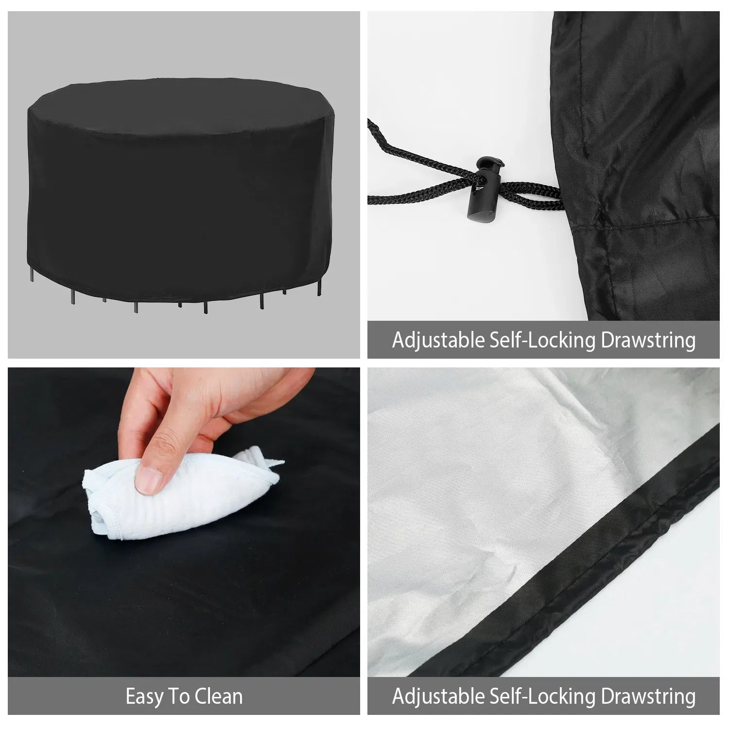 73 Inch Round Patio Table and Chairs Cover for 4-Seat, 190T Waterproof Outdoor Furniture Protector, UV Resistant, Dustproof, Snowproof, Black