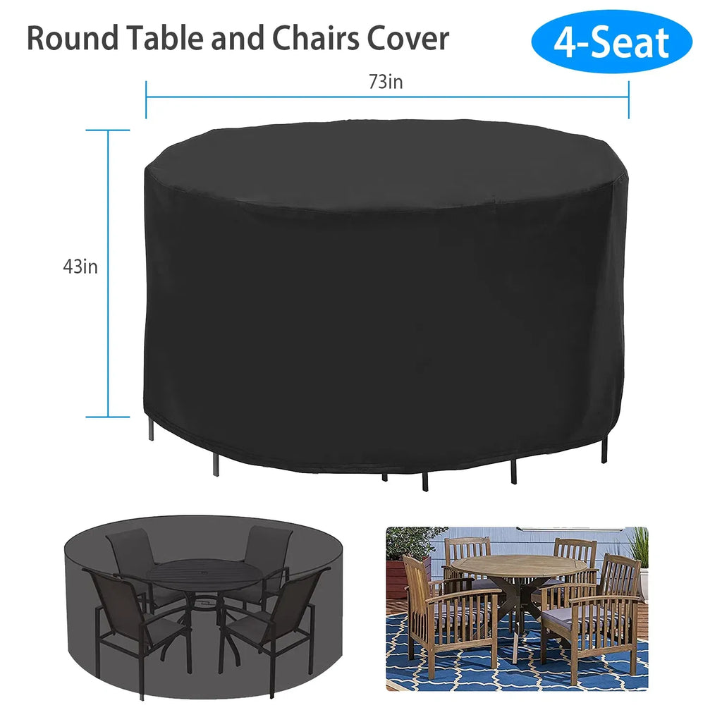 73 Inch Round Patio Table and Chairs Cover for 4-Seat, 190T Waterproof Outdoor Furniture Protector, UV Resistant, Dustproof, Snowproof, Black