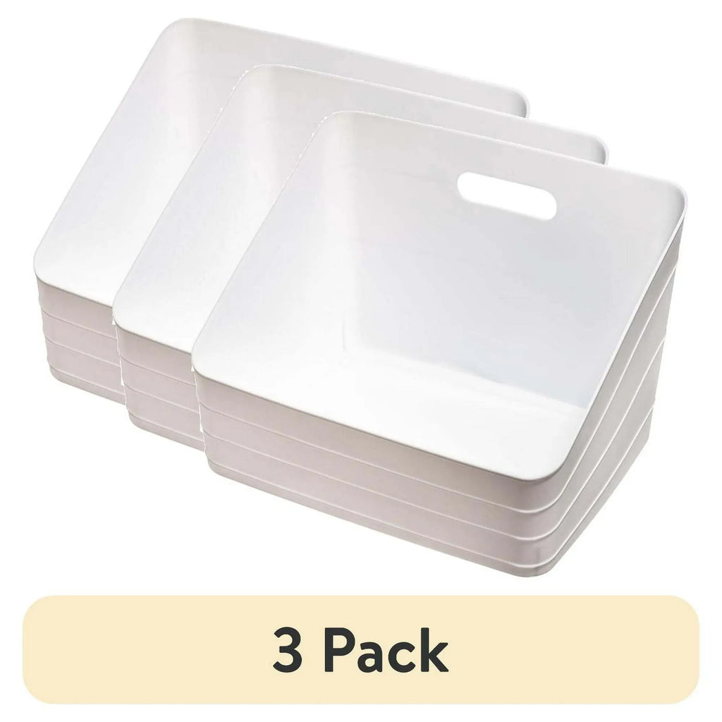 3‑Pack White Plastic Storage Bins with Cutout Handles, Open‑Top Organizer Bins for Cabinet, Closet, Pantry, Multi‑Purpose Household Storage Containers