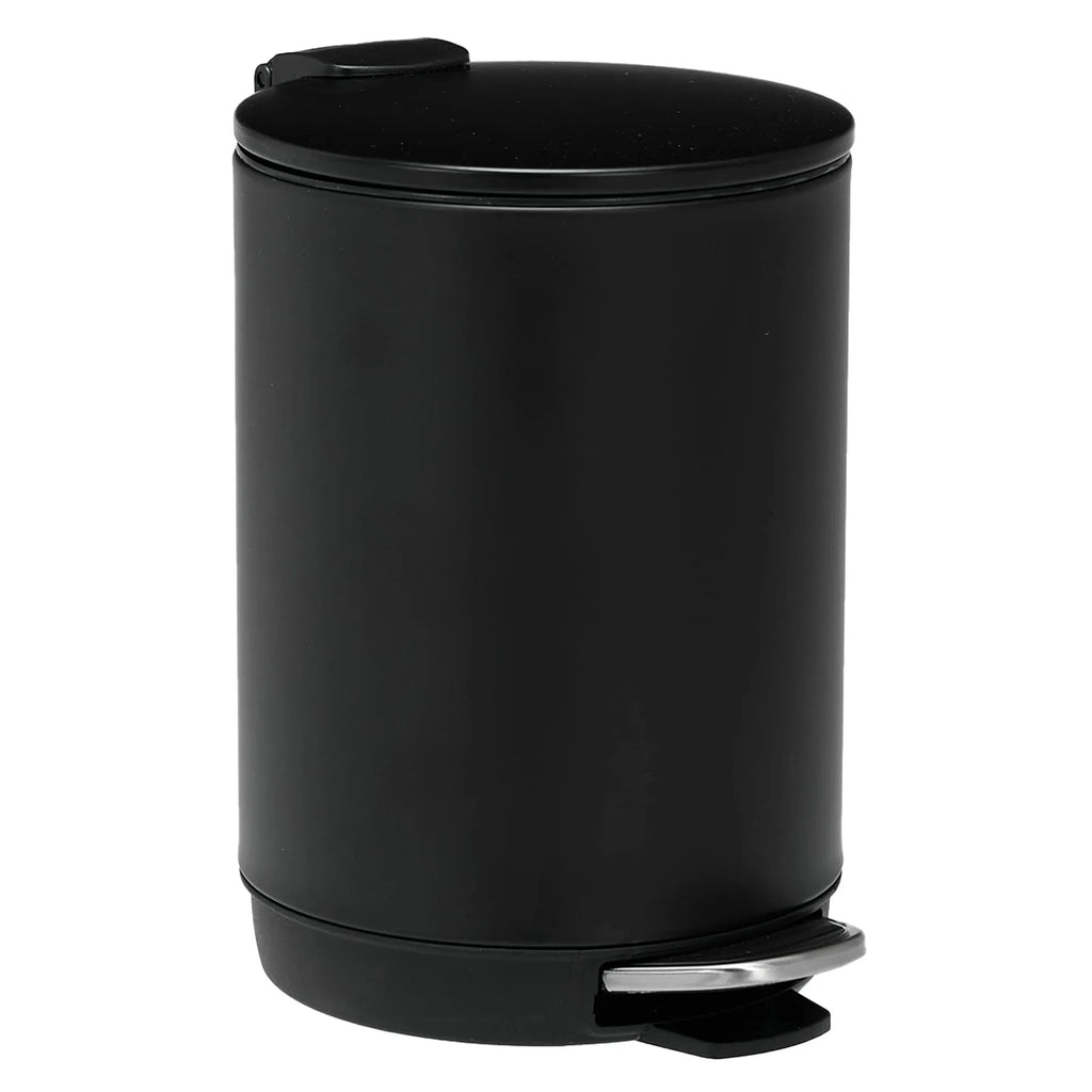 3L Pedal Trash Can, Black Stainless Steel Small Step Waste Bin with Removable Inner Bucket, Rust‑Proof for Bathroom, Bedroom & Office