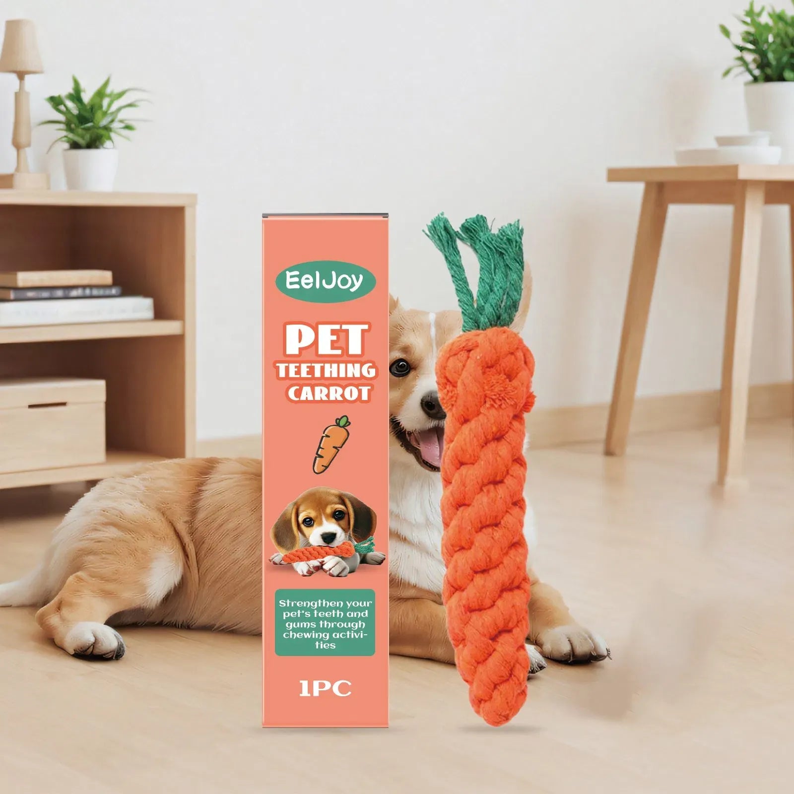 Carrot Dog Rope Toy, Durable Cotton Knit Pet Teething Chew Toy, Interactive Tug Toy for Puppies Small Medium Dogs, Relieves Teething Discomfort