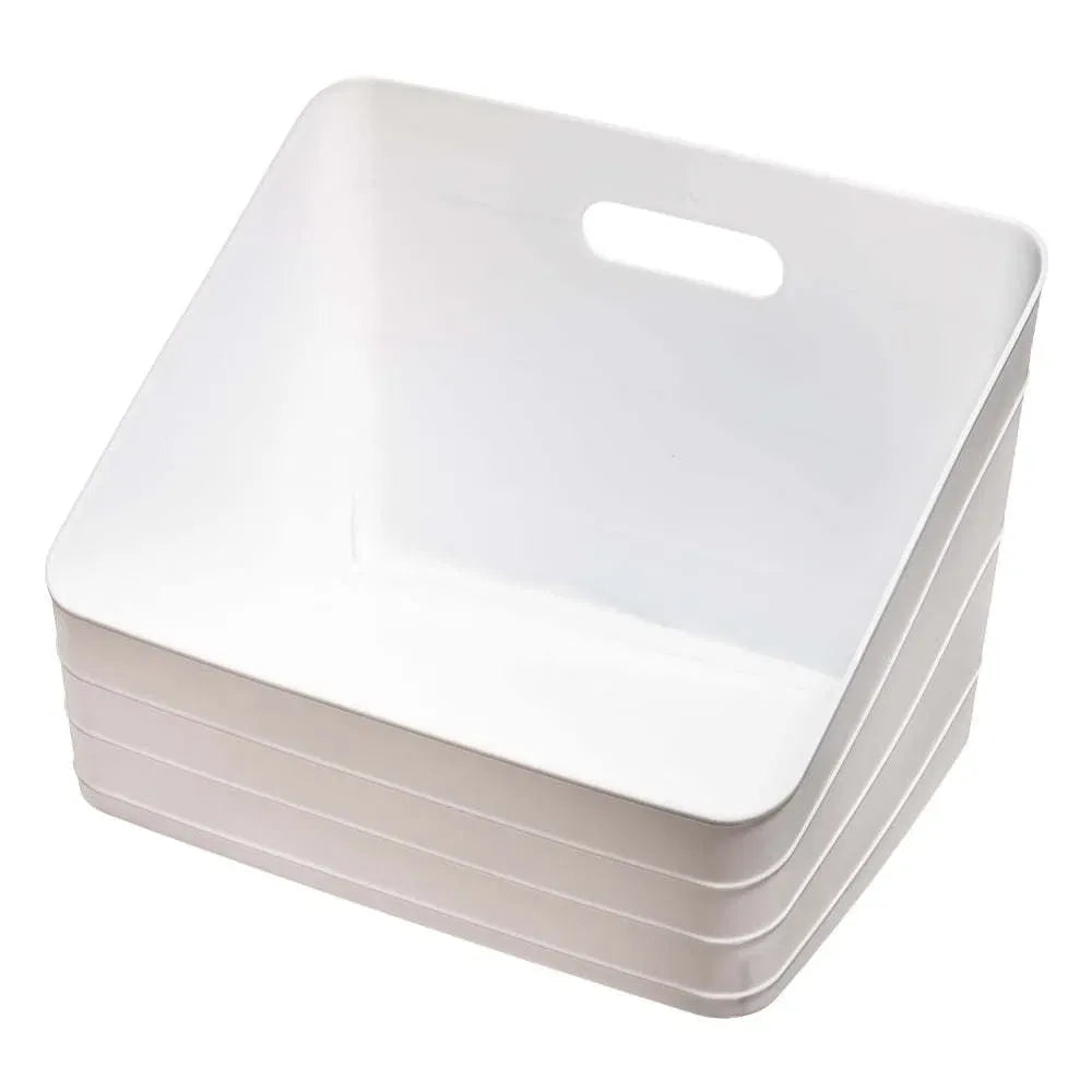 3‑Pack White Plastic Storage Bins with Cutout Handles, Open‑Top Organizer Bins for Cabinet, Closet, Pantry, Multi‑Purpose Household Storage Containers