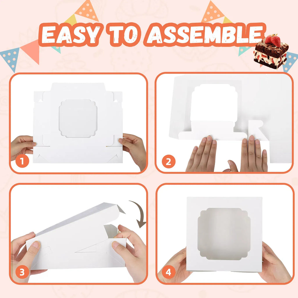 60Pcs 8 Inch White Cookie Boxes with Window, Disposable Paper Bakery Boxes, Easy Assemble Treat Boxes for Donuts Macarons Pastries Desserts