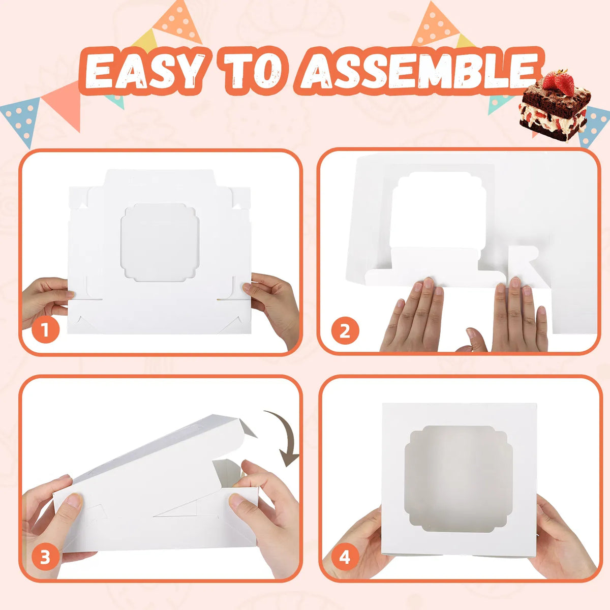 60Pcs 8 Inch White Cookie Boxes with Window, Disposable Paper Bakery Boxes, Easy Assemble Treat Boxes for Donuts Macarons Pastries Desserts