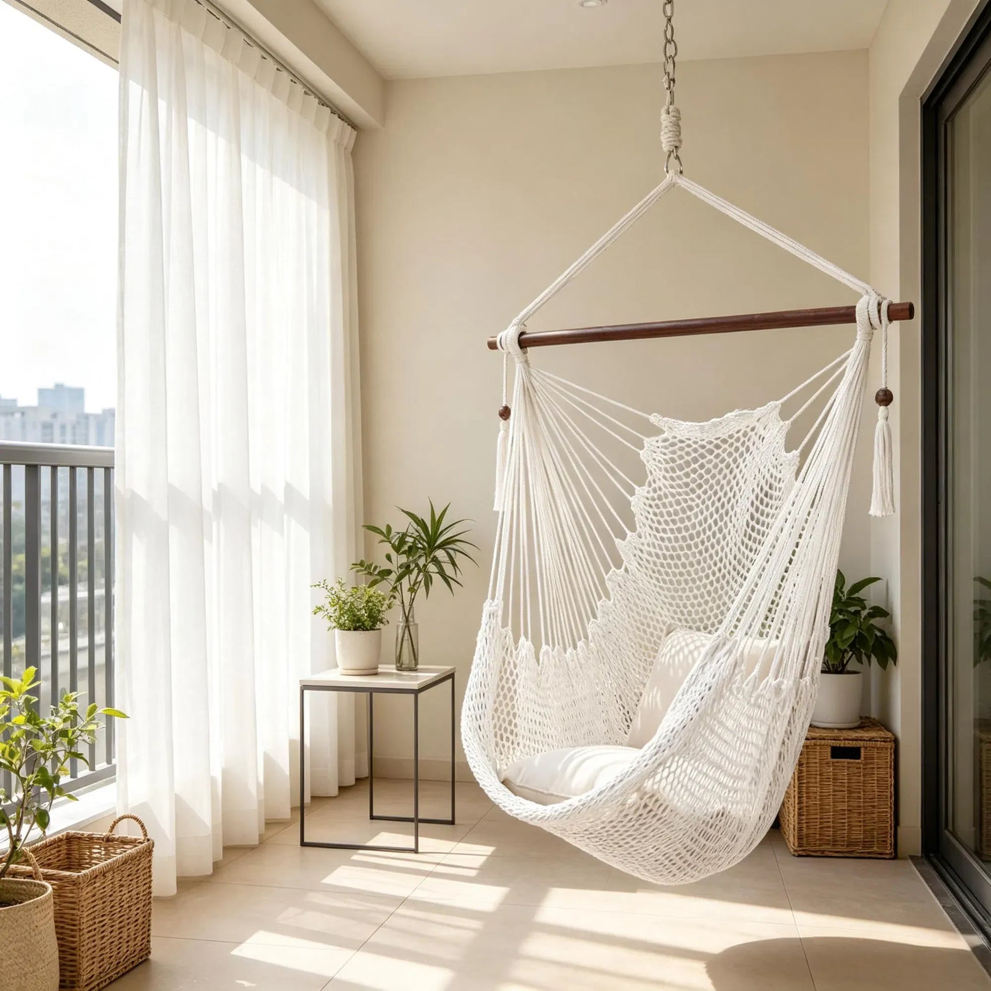 Caribbean Hammock Chair, Woven Rope Hanging Swing with Metal Spreader Bar, 330 lbs Capacity Polyester Hammock for Indoor Outdoor Patio
