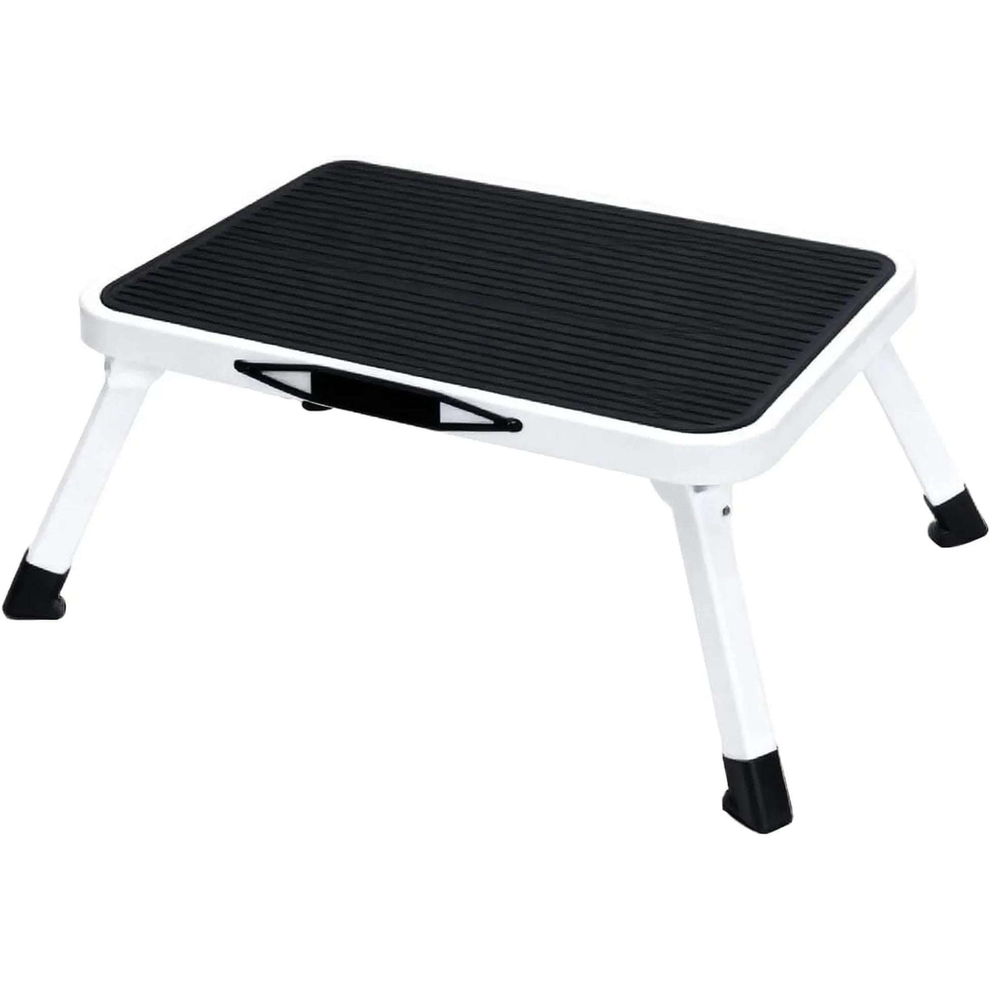 Foldable Steel Step Stool with Non-Slip Rubber Platform, Portable Handle, 330 lb Capacity, 6.69 in Height, White/Black