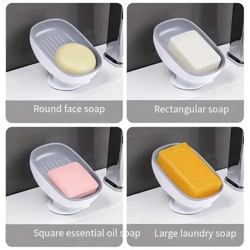 Self‑Draining Soap Dish, Suction Cup Bar Soap Holder, Sloped Drainage Soap Tray for Bathroom Sink, Fits All Soap Sizes, Easy‑to‑Clean Bathroom Accessory