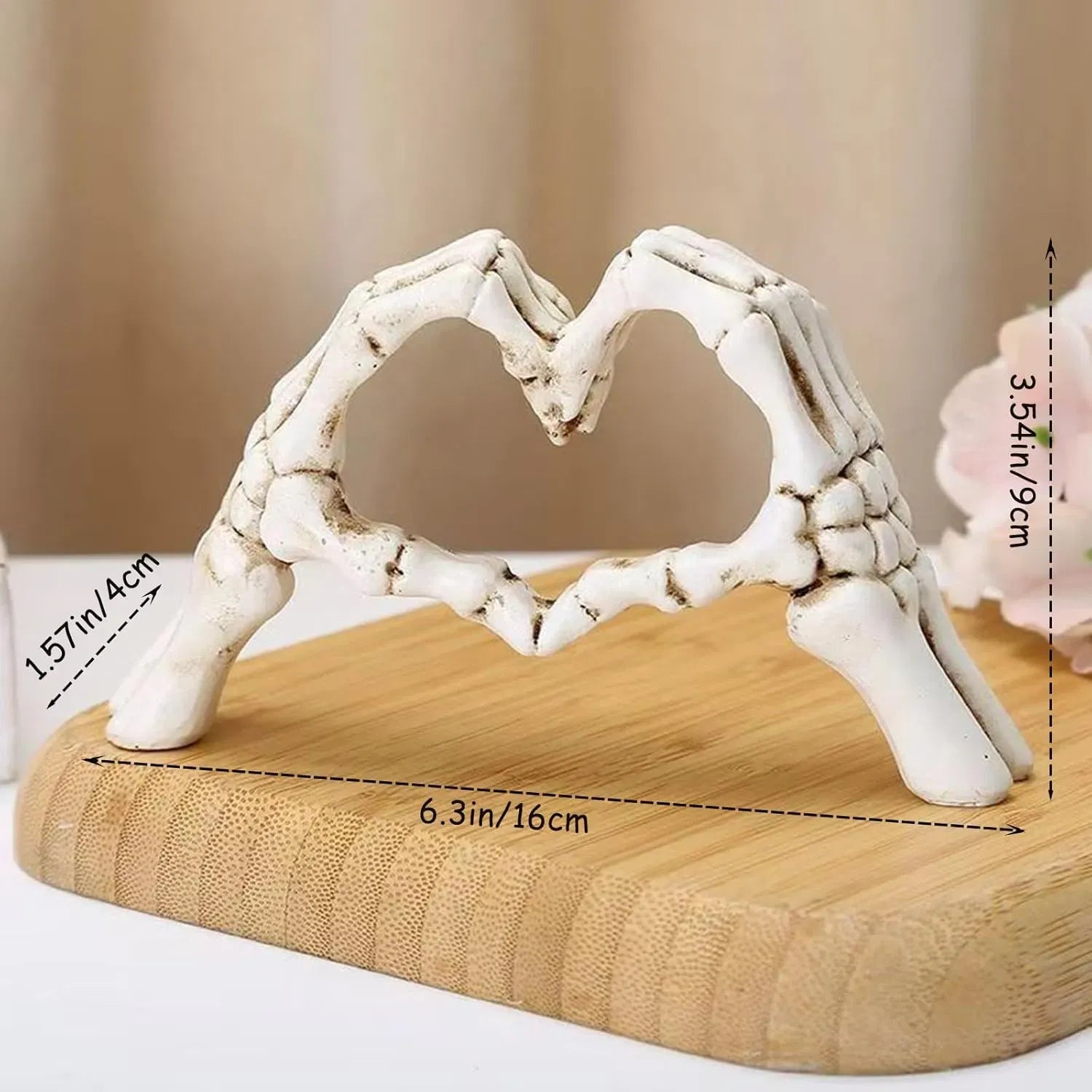 Skeleton Hand Decor, Heart Hands Figurine, Gothic Halloween Tabletop Sculpture for Shelf, Desk or Mantel, White