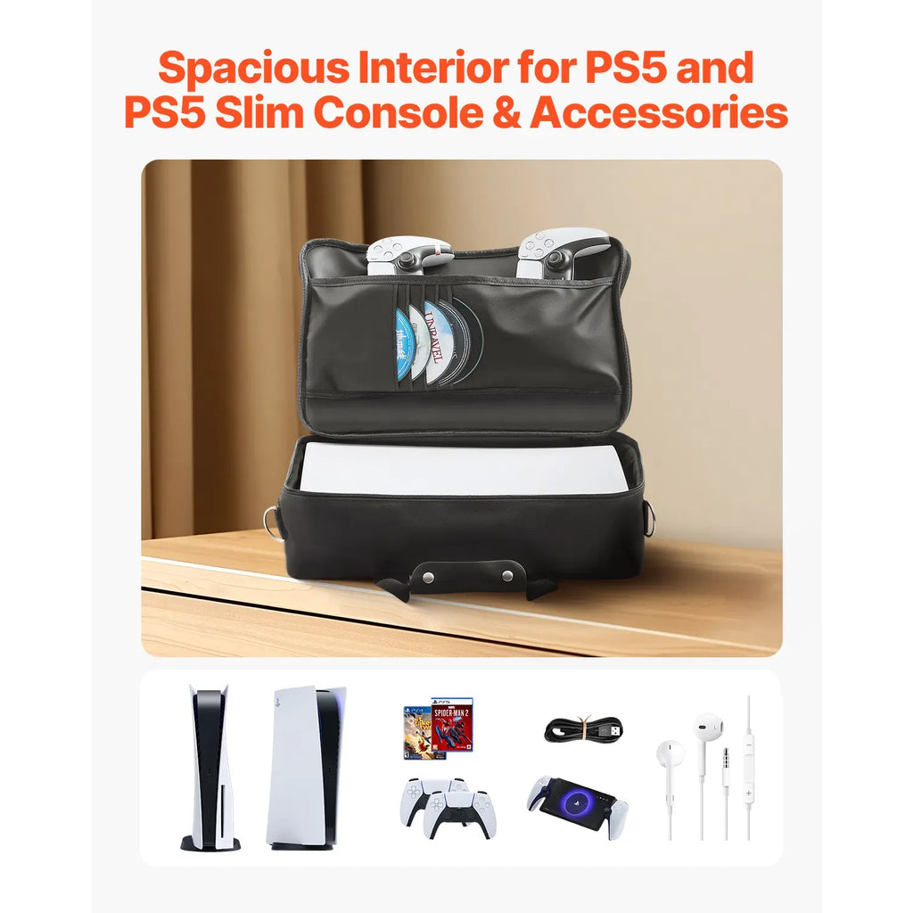 PS5 Carrying Case, Nylon Travel Storage Bag for PS5 / PS5 Slim Console, Controllers, Game Discs & Accessories, with Shoulder Strap & Padded Interior