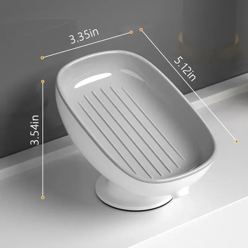 Self‑Draining Soap Dish, Suction Cup Bar Soap Holder, Sloped Drainage Soap Tray for Bathroom Sink, Fits All Soap Sizes, Easy‑to‑Clean Bathroom Accessory
