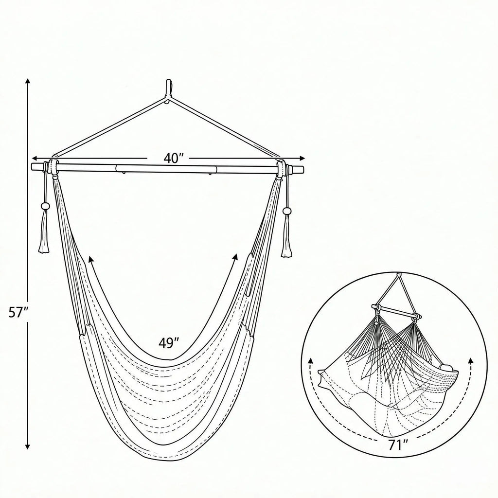 Caribbean Hammock Chair, Woven Rope Hanging Swing with Metal Spreader Bar, 330 lbs Capacity Polyester Hammock for Indoor Outdoor Patio