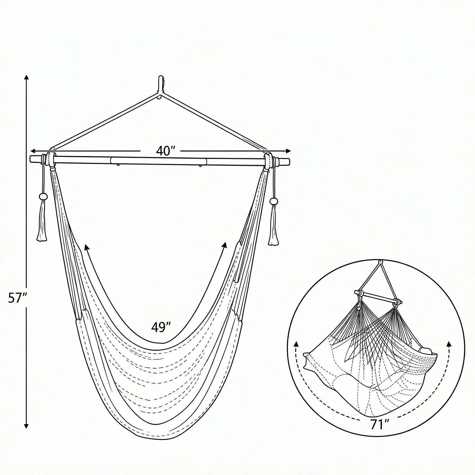 Caribbean Hammock Chair, Woven Rope Hanging Swing with Metal Spreader Bar, 330 lbs Capacity Polyester Hammock for Indoor Outdoor Patio