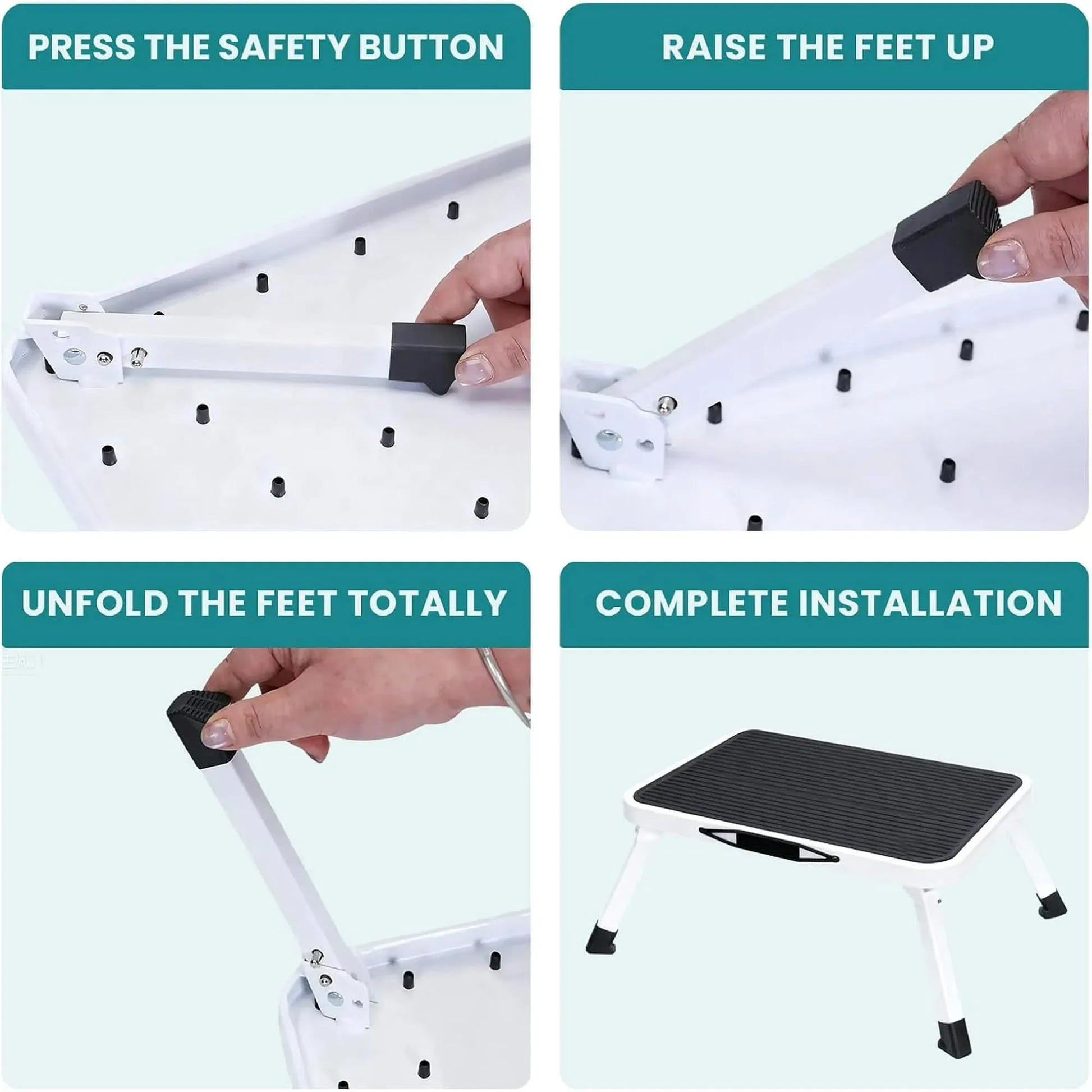 Foldable Steel Step Stool with Non-Slip Rubber Platform, Portable Handle, 330 lb Capacity, 6.69 in Height, White/Black