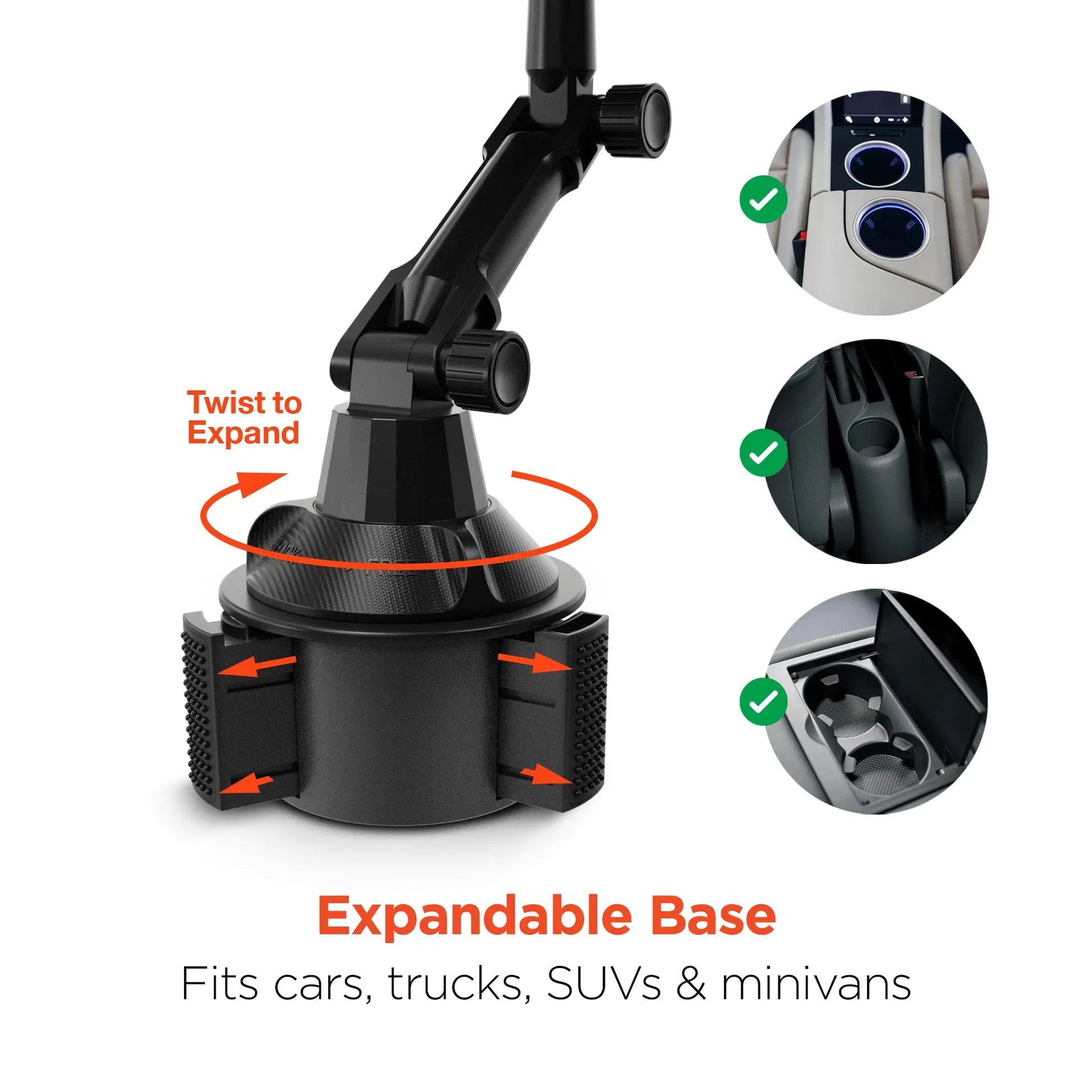 Car Cup Holder Food Tray, 8.25" Swivel Adjustable Car Desk with Phone Mount, Expandable Base Non‑Slip Vehicle Eating Tray for Car, Truck, SUV, Minivan