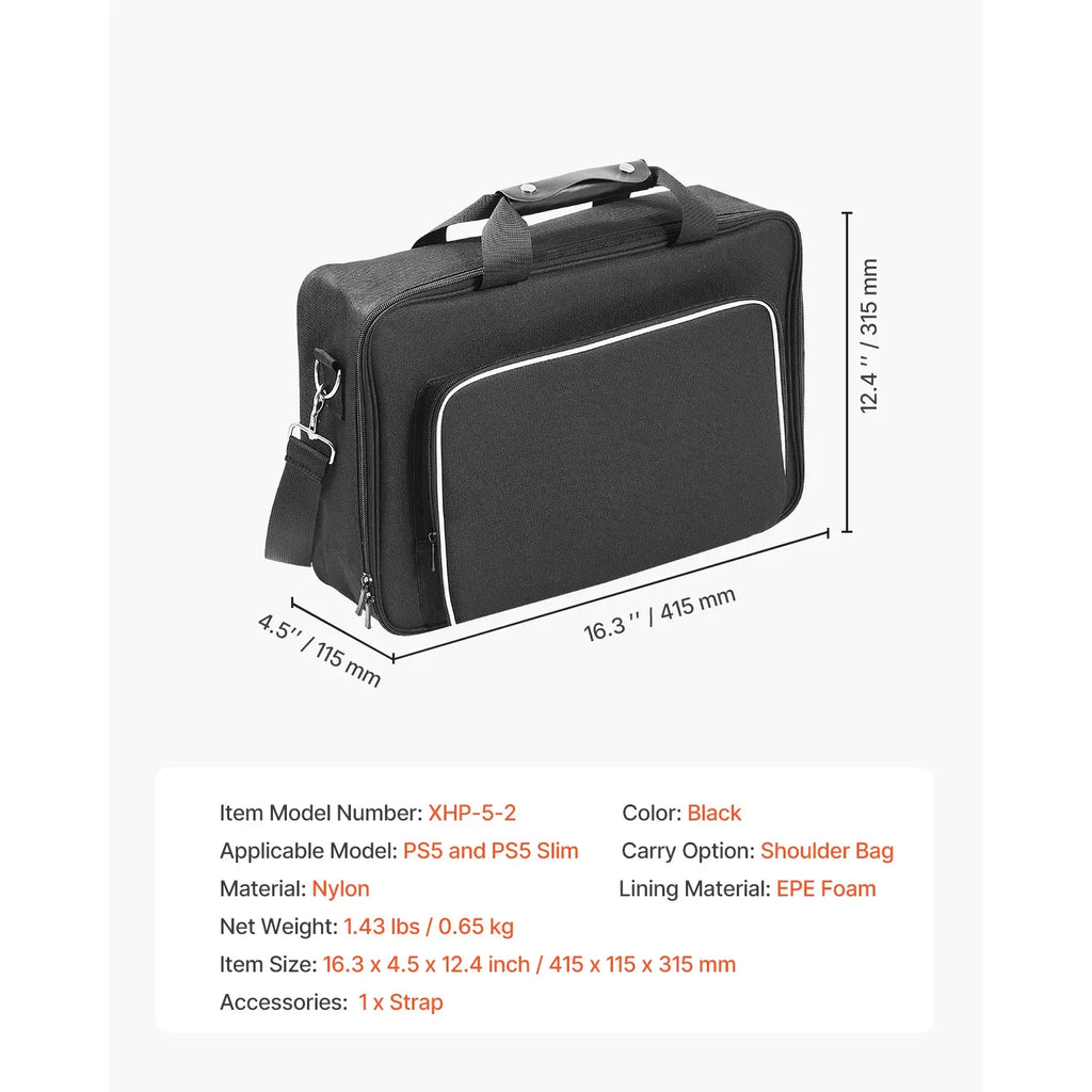 PS5 Carrying Case, Nylon Travel Storage Bag for PS5 / PS5 Slim Console, Controllers, Game Discs & Accessories, with Shoulder Strap & Padded Interior