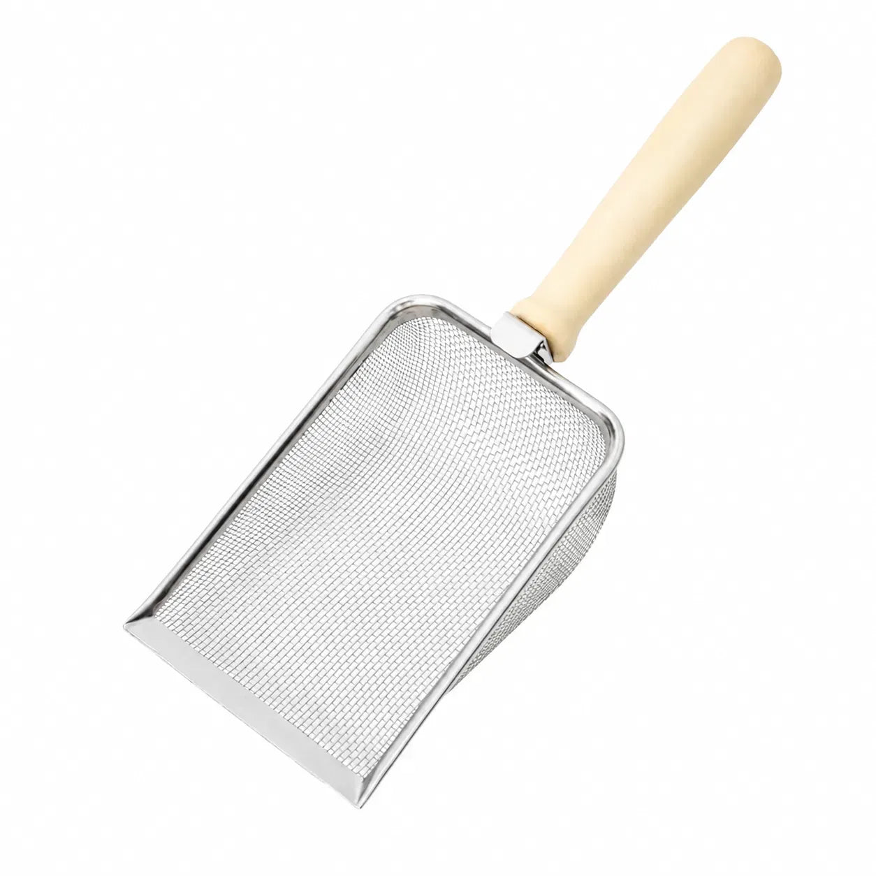 Stainless Steel Cat Litter Scoop with Natural Beech Wood Handle, Fine Mesh Metal Litter Sifter with Hanging Hook