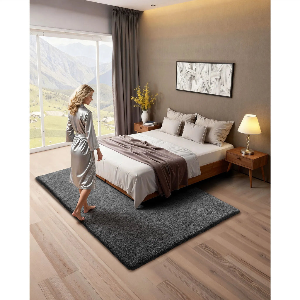 5'x8' Dark Gray Soft Plush Shag Area Rug, Slip‑Resistant Non‑Shedding Indoor Carpet for Home Living Space