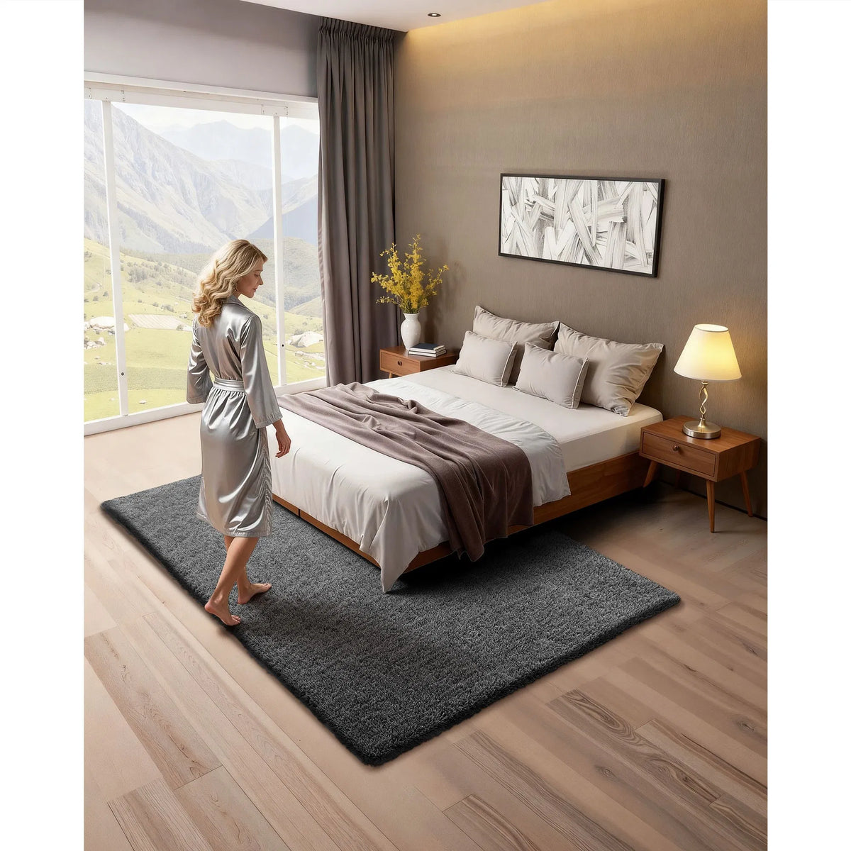 5'x8' Dark Gray Soft Plush Shag Area Rug, Slip‑Resistant Non‑Shedding Indoor Carpet for Home Living Space