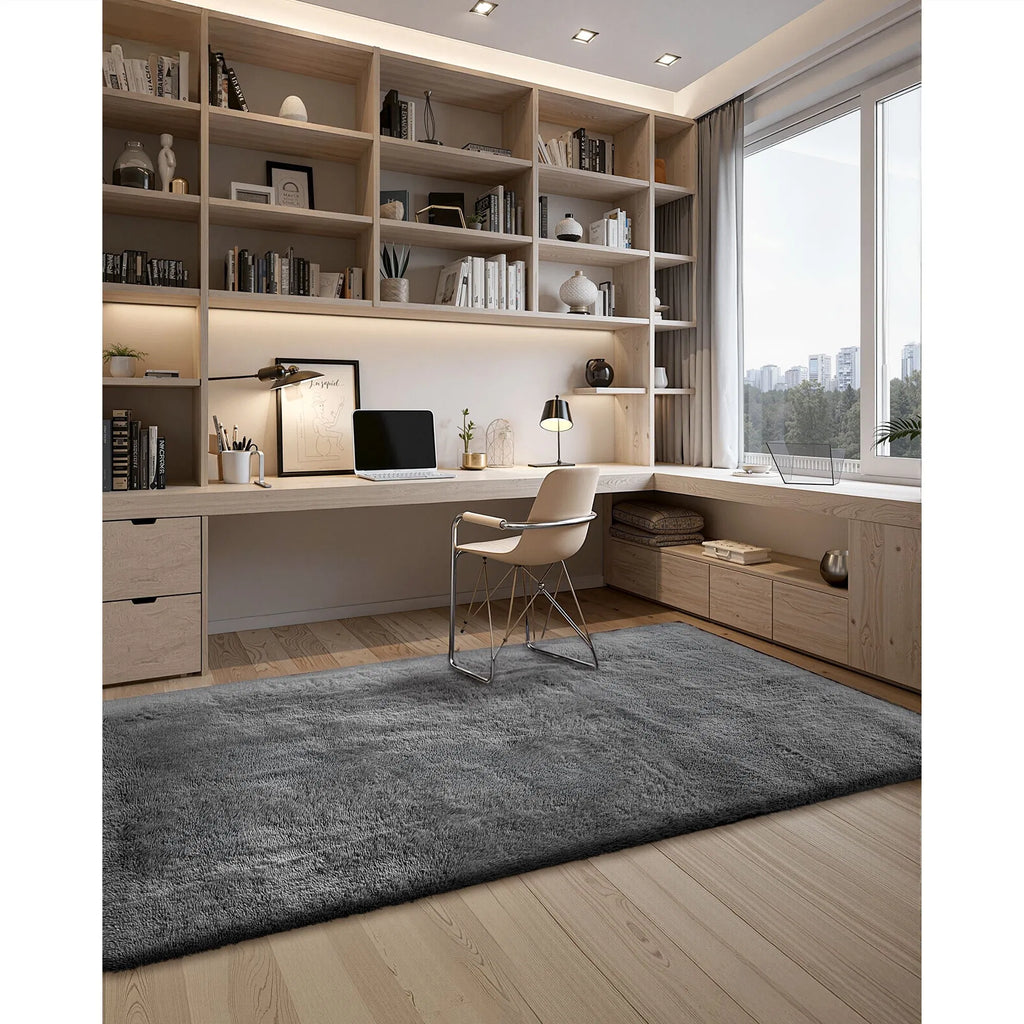 5'x8' Dark Gray Soft Plush Shag Area Rug, Slip‑Resistant Non‑Shedding Indoor Carpet for Home Living Space