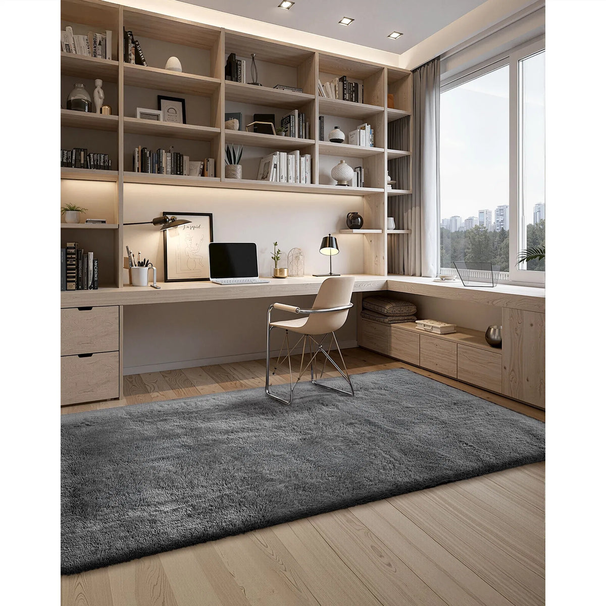 5'x8' Dark Gray Soft Plush Shag Area Rug, Slip‑Resistant Non‑Shedding Indoor Carpet for Home Living Space