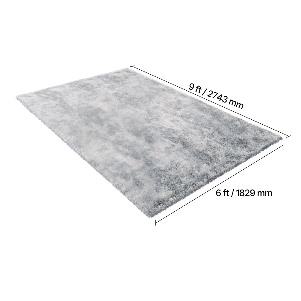Soft Fluffy Shag Area Rug 6 x 9 ft, Tie-Dye Light Gray, Non-Slip Non-Shedding Plush Carpet for Living Room & Bedroom