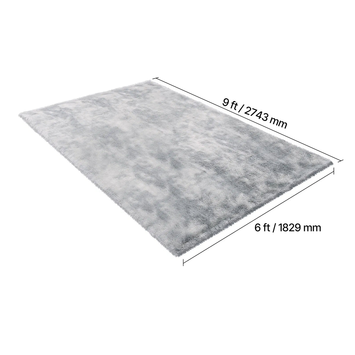 Soft Fluffy Shag Area Rug 6 x 9 ft, Tie-Dye Light Gray, Non-Slip Non-Shedding Plush Carpet for Living Room & Bedroom