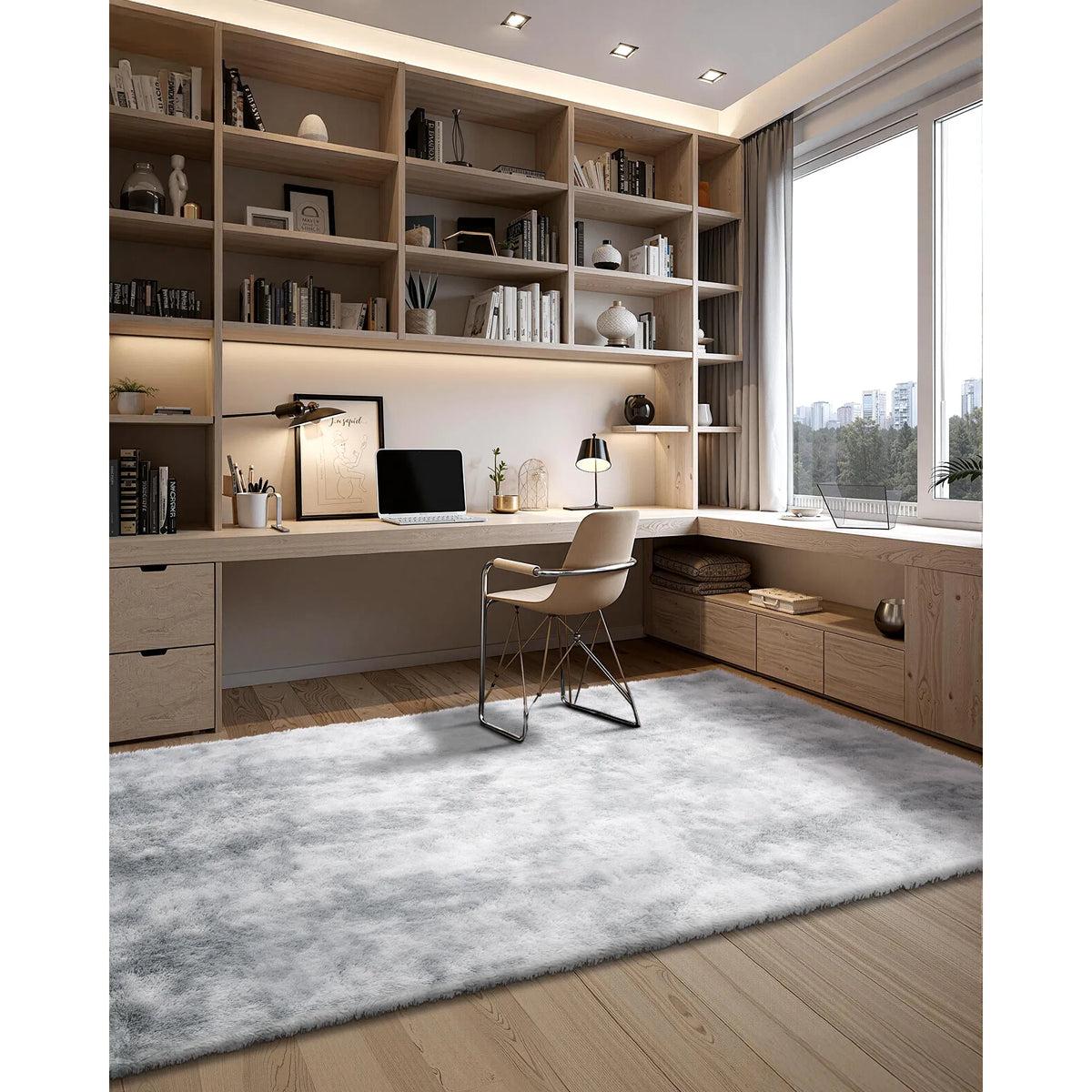 Soft Fluffy Shag Area Rug 6 x 9 ft, Tie-Dye Light Gray, Non-Slip Non-Shedding Plush Carpet for Living Room & Bedroom